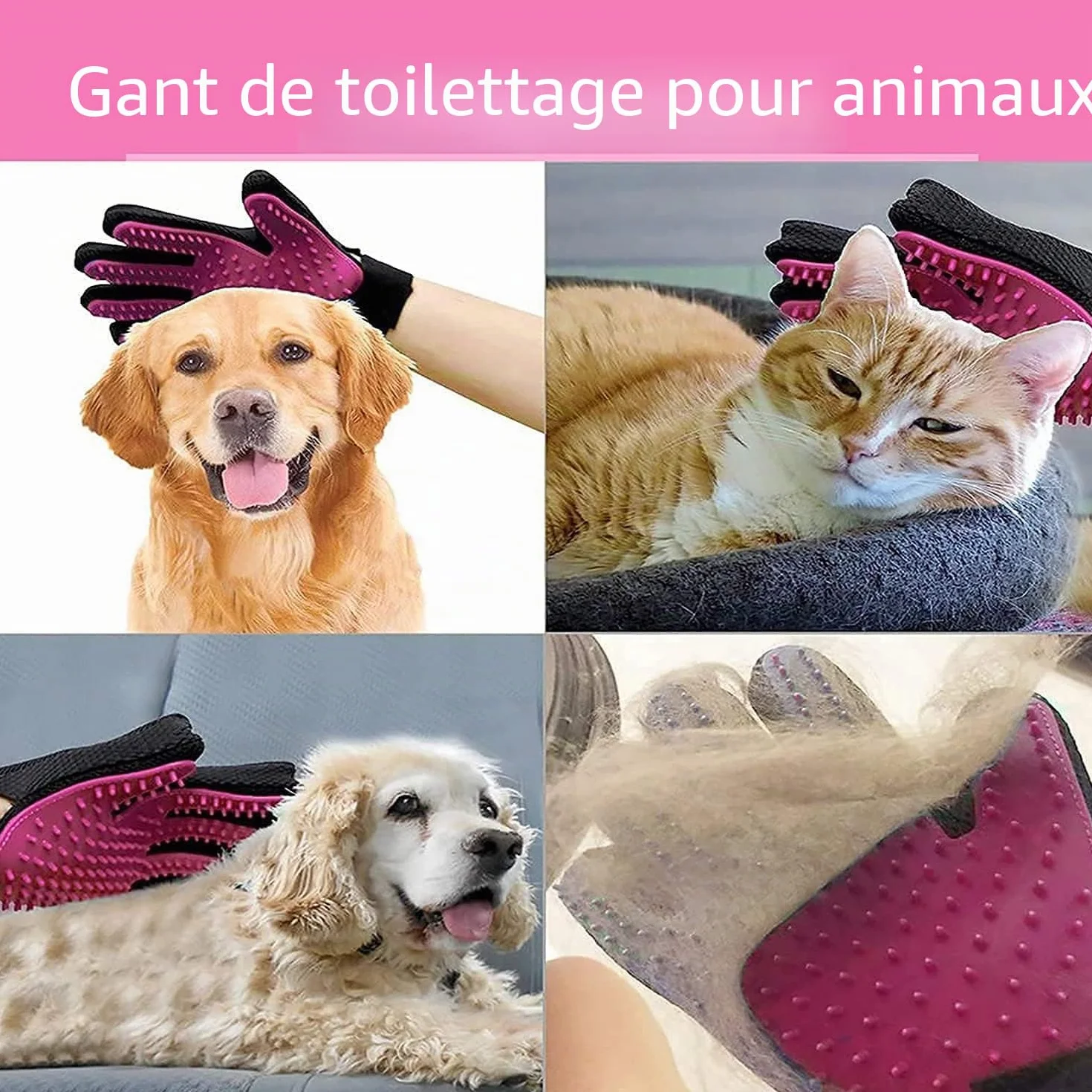 Gants de Toilettage pour Chien Chat Brosse Poil Massage Bain Récupération Ajustable 1 Paire