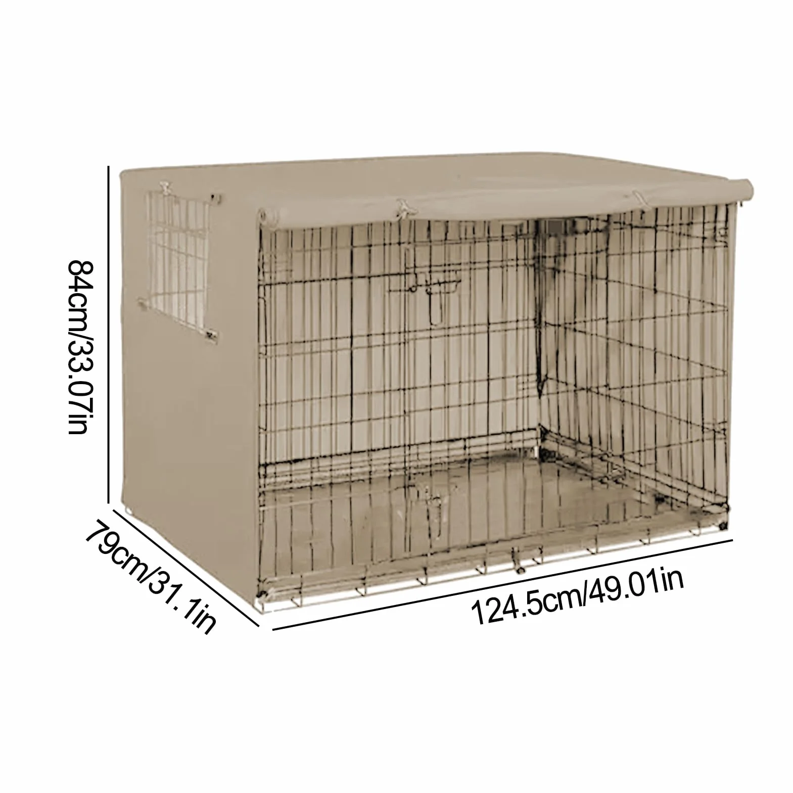 Housse Protection Cage Chien Imperméable Coupe-Vent Double Porte Noir Beige