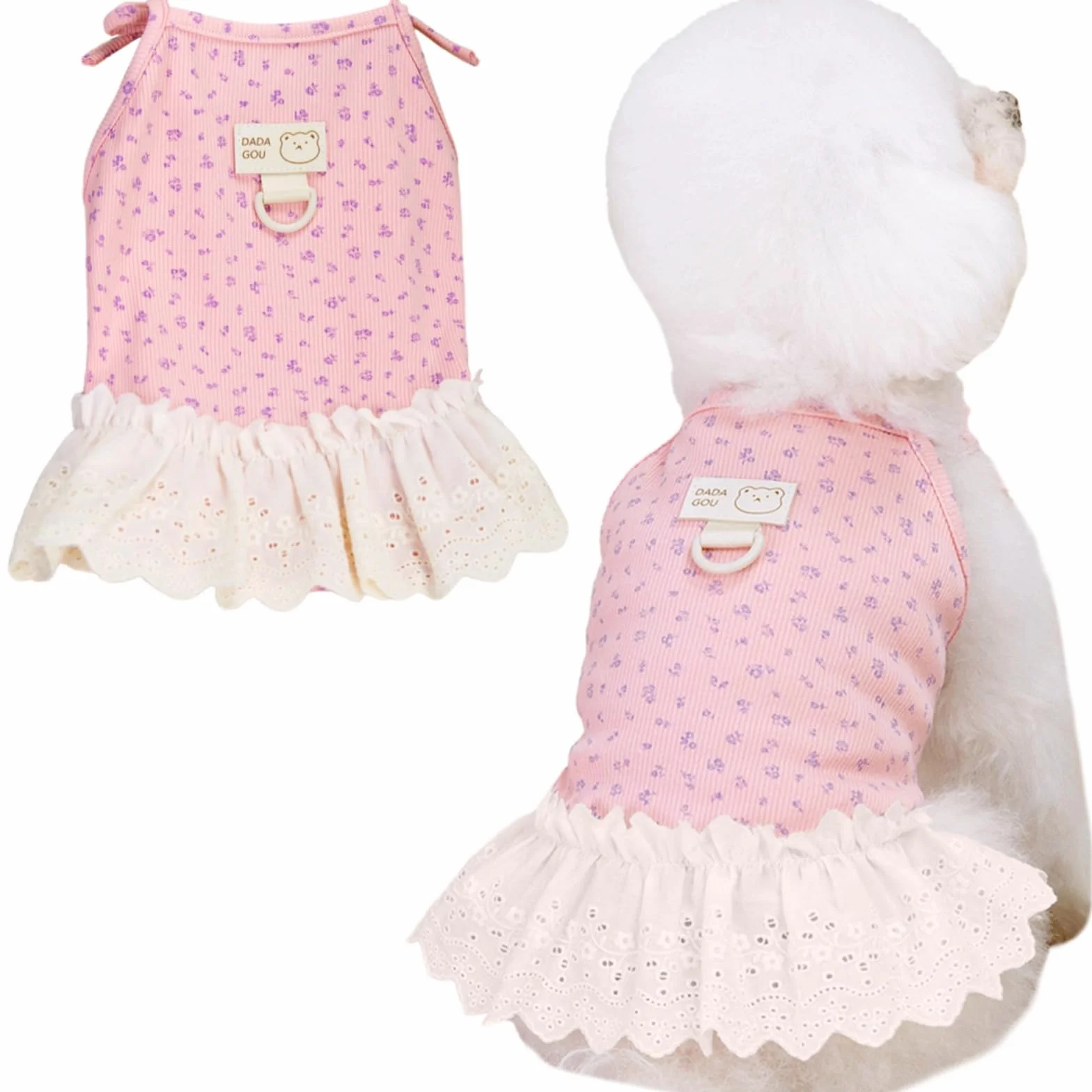 Robe d'été pour chien et chat petite et moyenne taille sans manches avec anneau en D rose XL (4,2 à 6 kg)