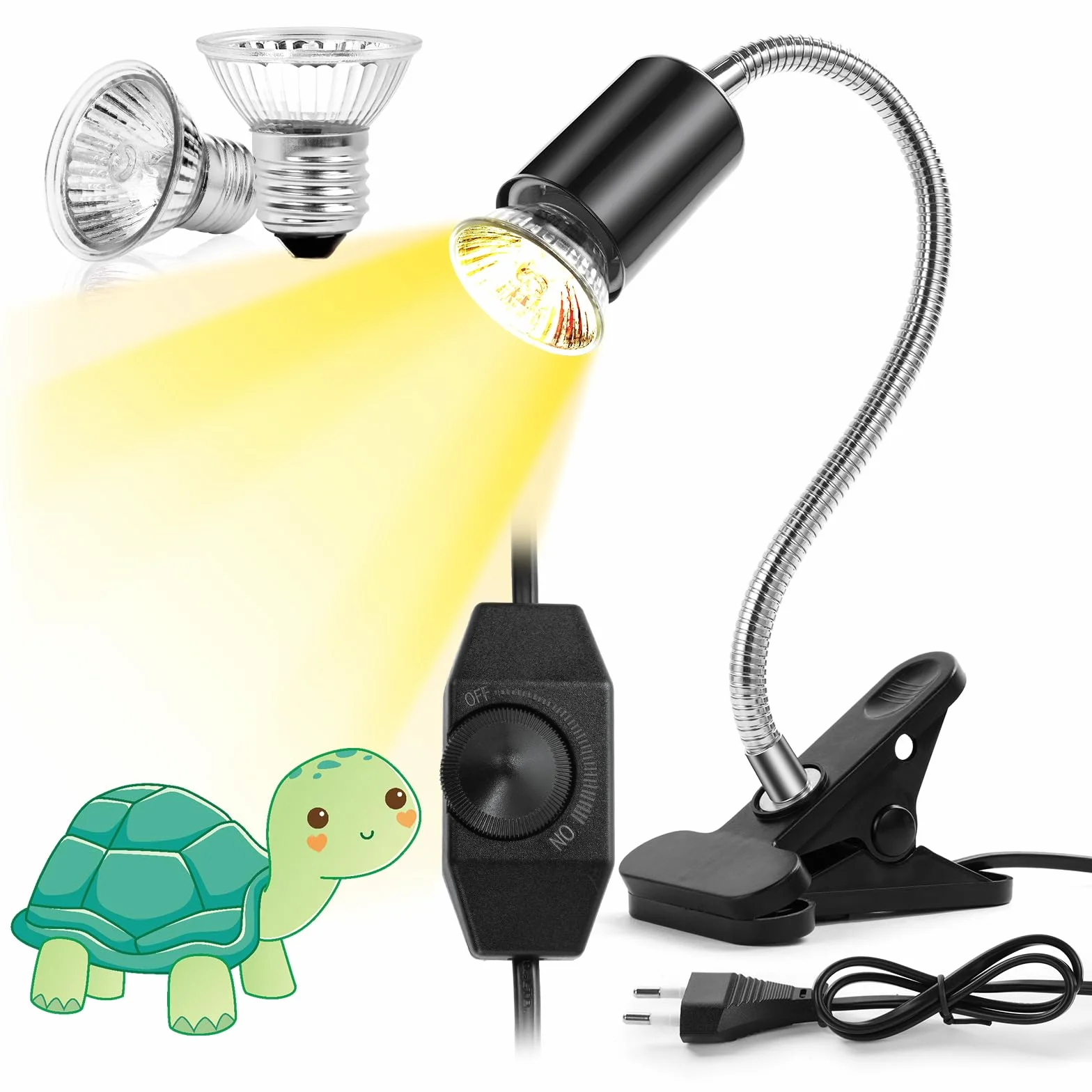 Lampe Chauffante Reptiles 2 Ampoules E27 50W UVA/UVB Pince Rotative 360°