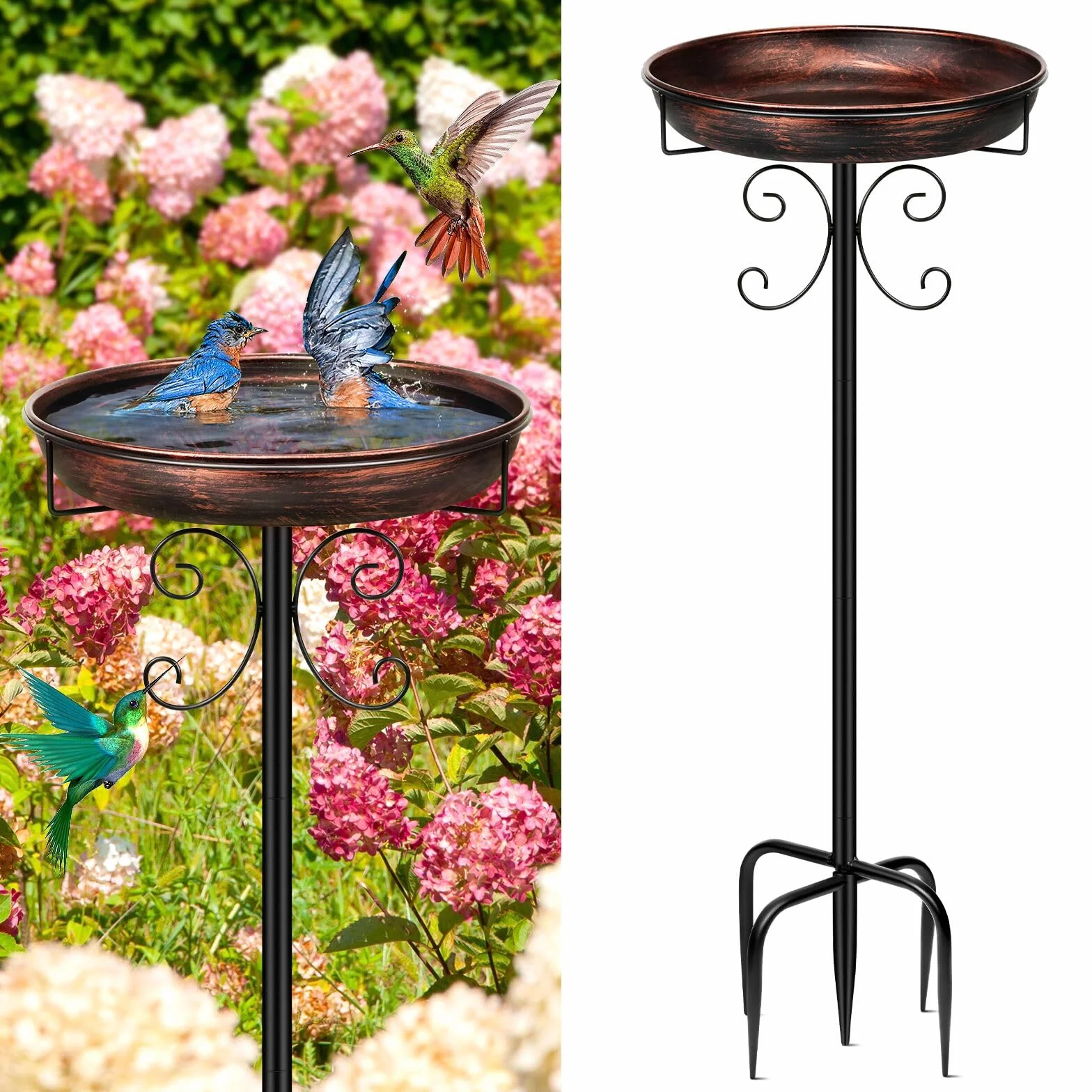 Abreuvoir pour oiseaux sur pied en métal 81 cm bronze antique résistant à l'hiver