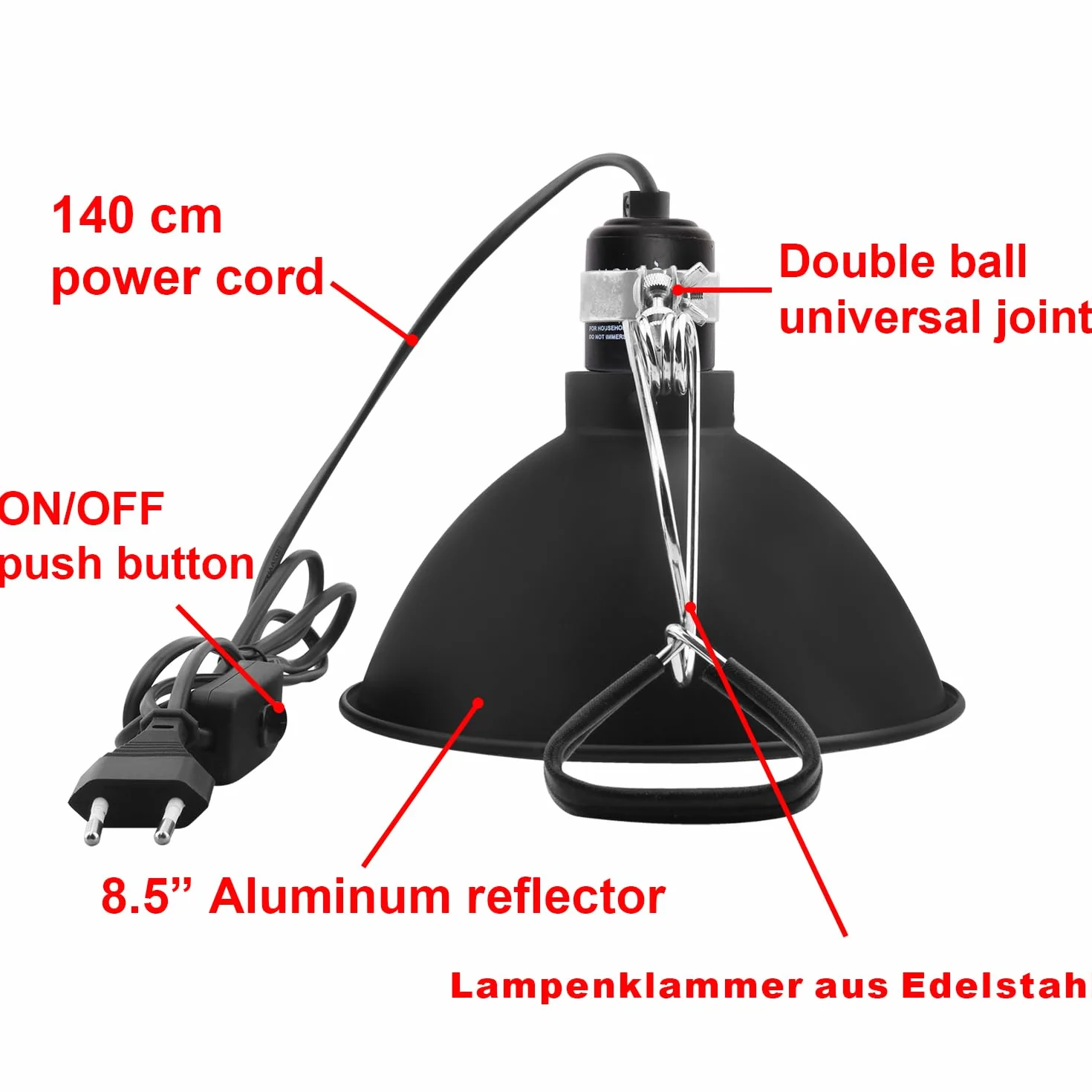Support de lampe pour reptiles Réflecteur E27 21 cm céramique pour terrarium