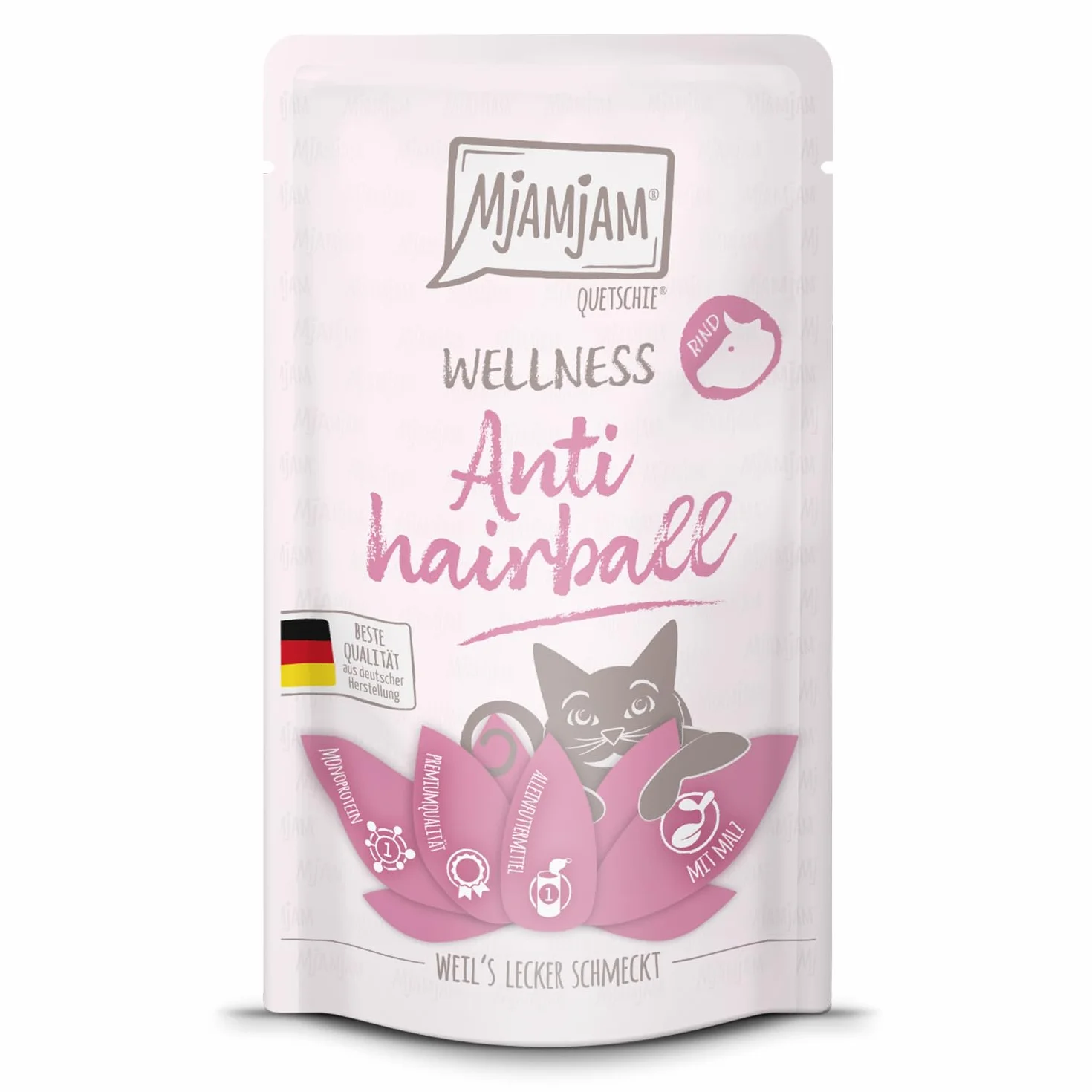 MjAMjAM Premium Nourriture humide pour chats Anti Hairball Bœuf 125g sans céréales