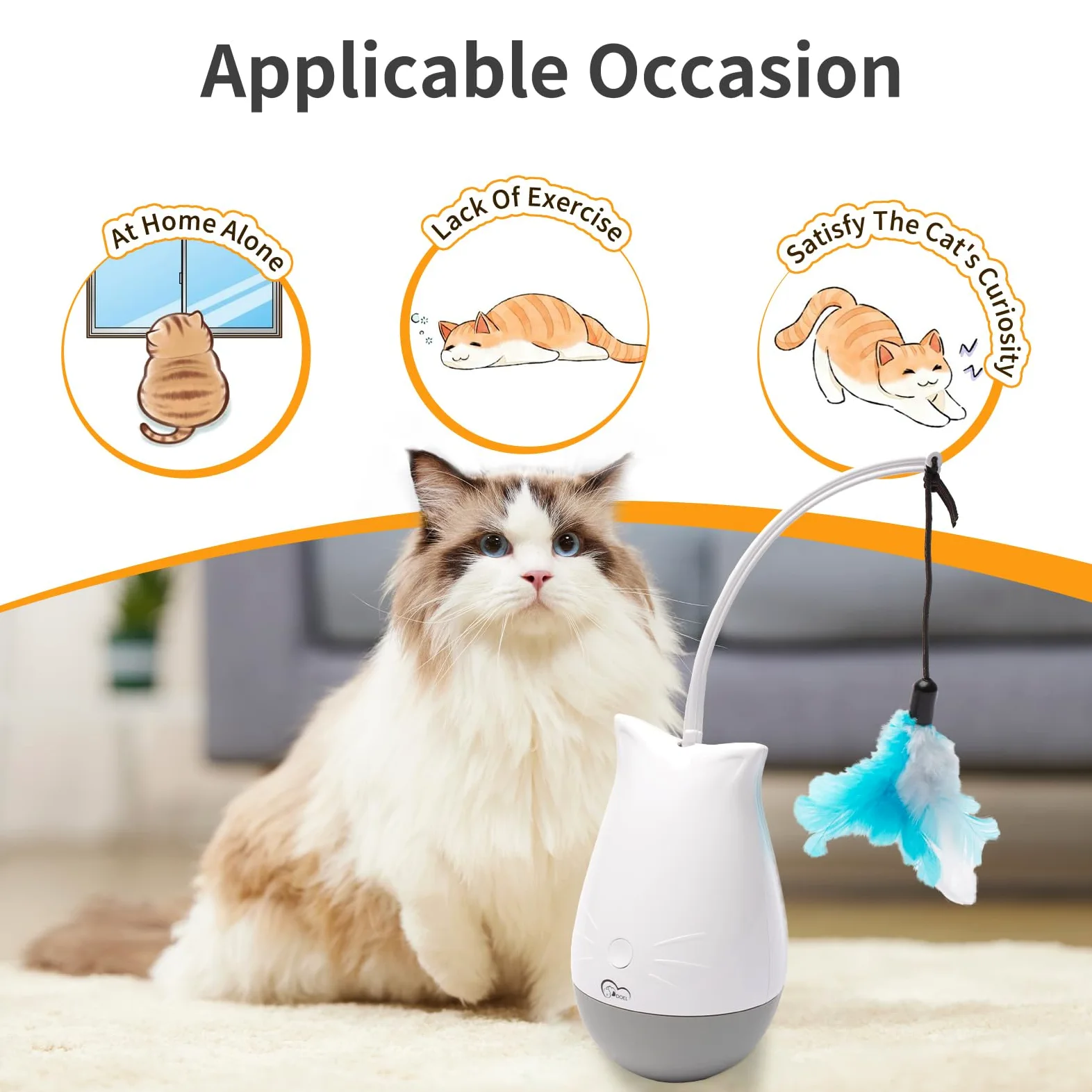 DOEL Jouets interactifs pour chats d'intérieur ennuyés avec 2 modèles, rechargeable automatique en plumes, design gobelet, cadeau d'exercice électrique, stimulation mobile pour chasser et chasser