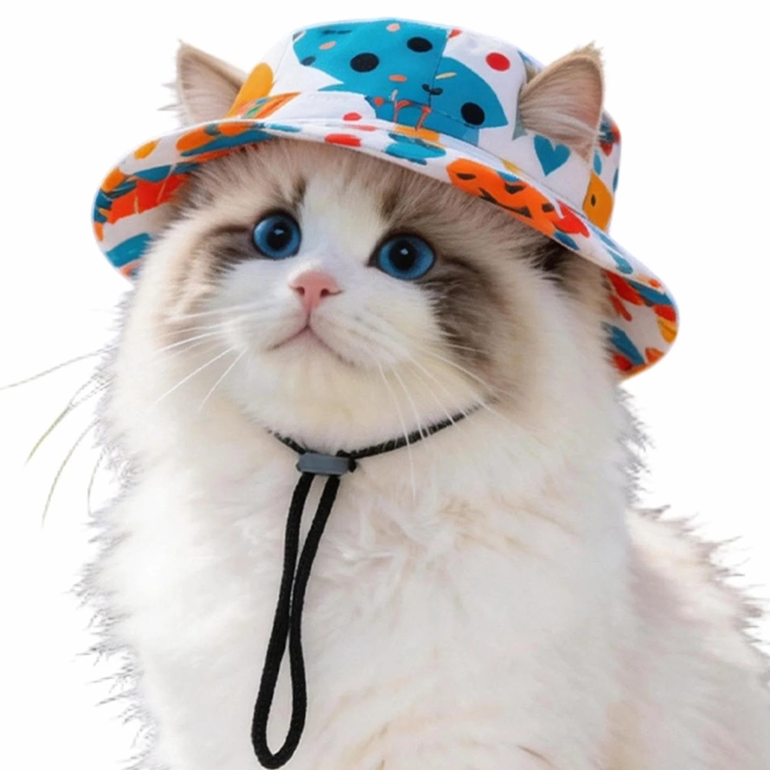 Chapeau d'Été pour Chat avec Jugulaire, Bord Rond, Trous pour Oreilles, Anti-UV
