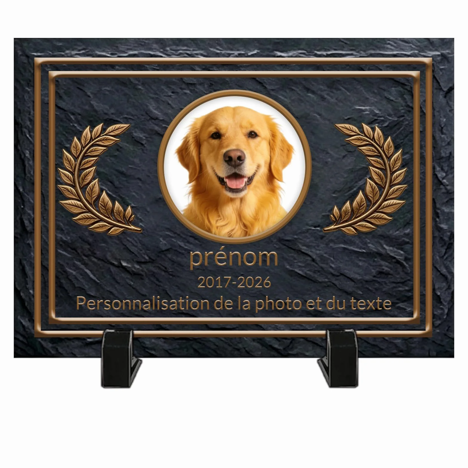 Plaque Commémorative Carrée Pierre Tombale Personnalisée pour Animal de Compagnie avec Photo et Nom - Cadeau Mémoire Chien
