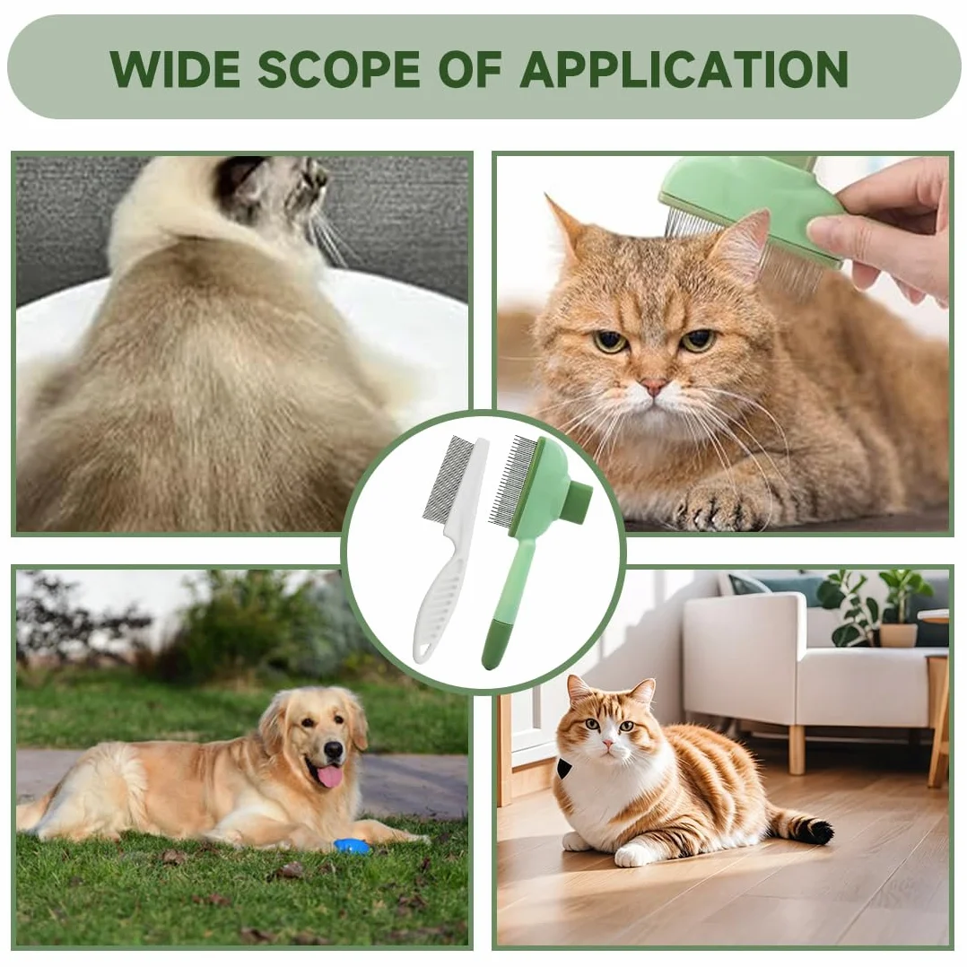 Peigne autonettoyant pour animaux de compagnie, Brosse à puces pour chat avec bouton de déverrouillage