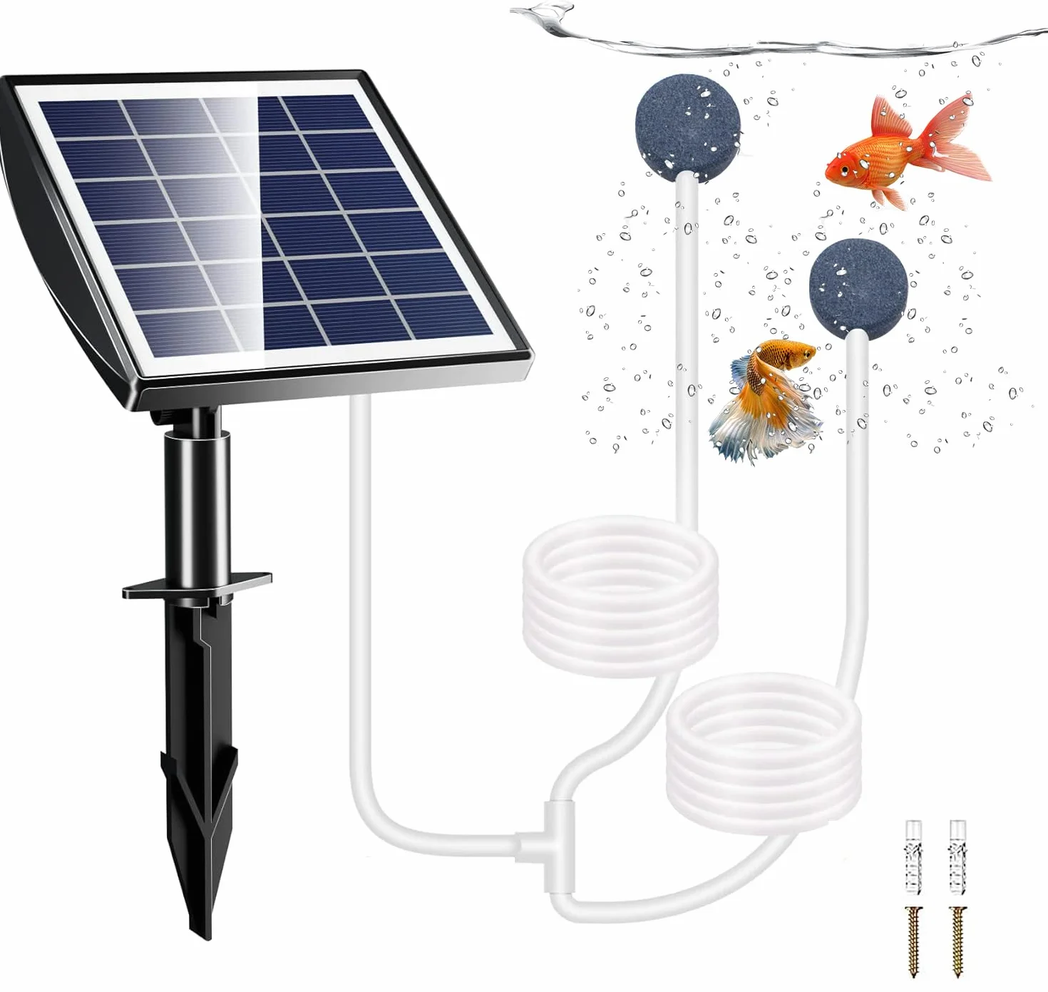 Pompe à air solaire 2 W avec batterie de secours 2200 mAh pour bassin aquarium étang