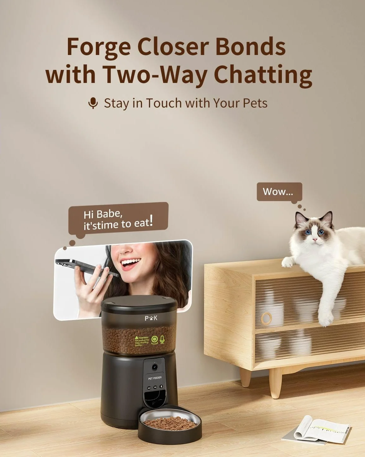 Puppy Kitty Automatyczny Dozownik Karmy dla Kota z Kamerą 1080P WiFi APP Nocne Widzenie Stal Nierdzewna 1-8 Posiłków