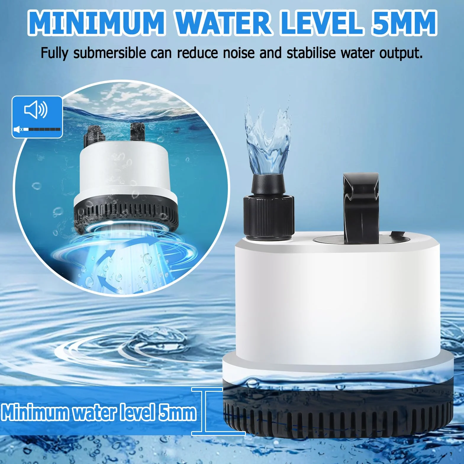 EXLECO Pompe à Eau Submersible 1500L/H 25W 220-240V Pompe Bassin avec Câble 1,6M
