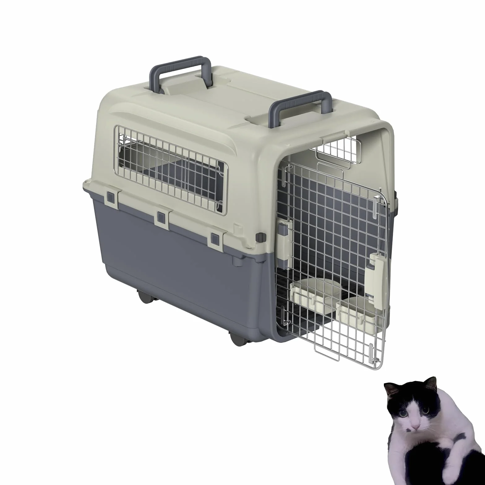 NAIZY Boîte de transport pour chat 67x51x58,5 cm avec porte métal et aération jusqu'à 12,5 kg