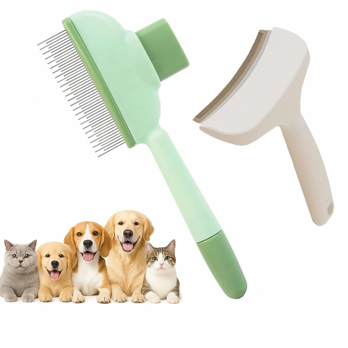 Brosse Sous Poil pour Chien et Chat, Peigne Autonettoyant Anti Puces en Acier avec Bouton