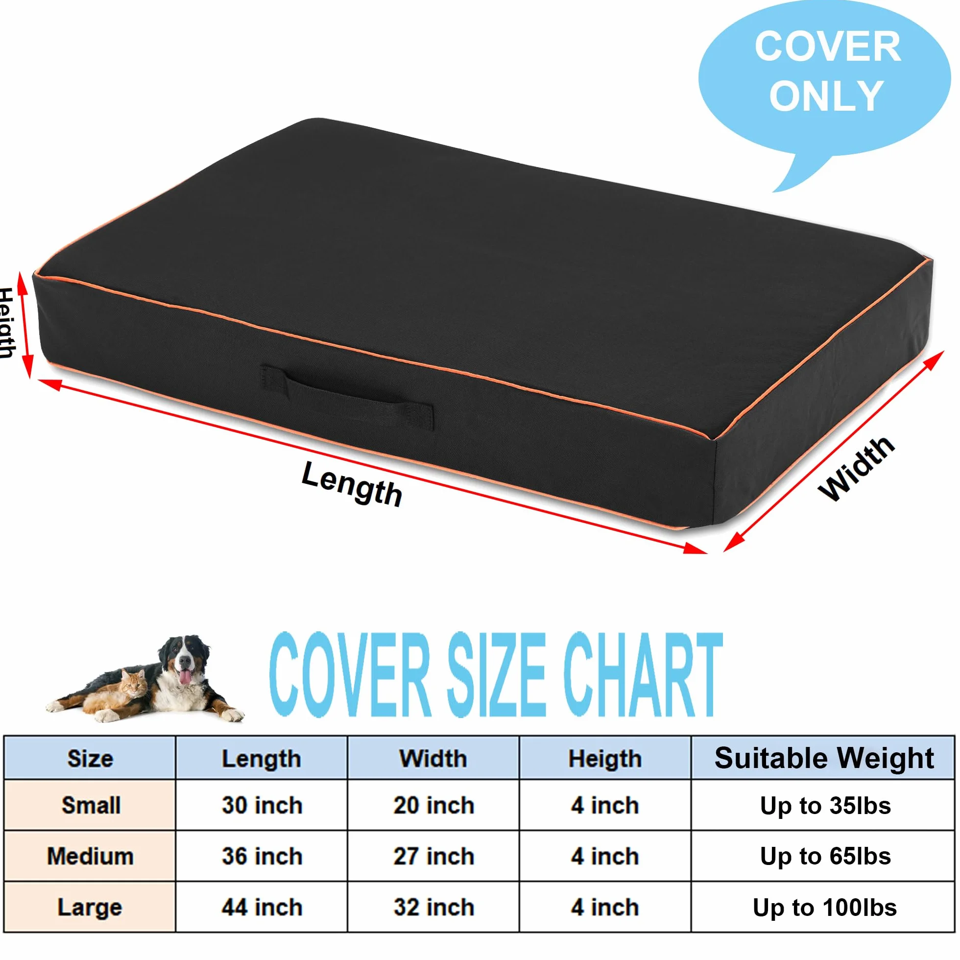 Leberna Housse de protection universelle imperméable lavable Oxford pour lit de chien noir L 111,8 x 81,3 x 10,2 cm