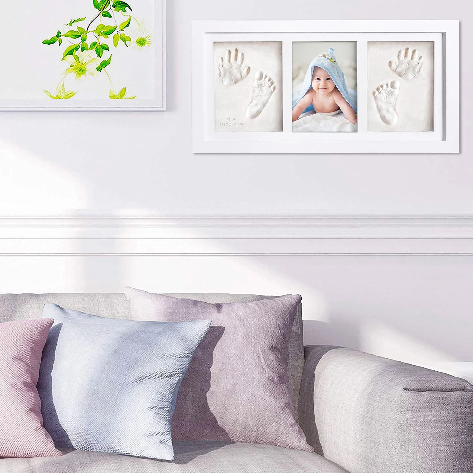 Cadre Photo pour Bébé avec Kit Empreintes Mains et Pieds, Argile et Sceau