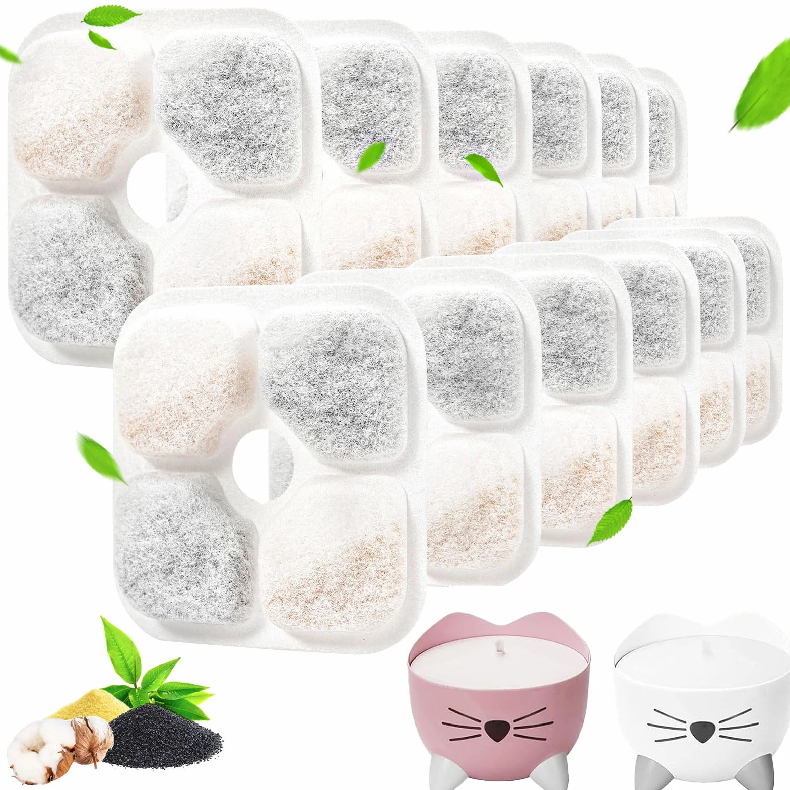 Lot de 12 filtres pour fontaine à eau pour chat compatibles Catit PIXI, filtre de remplacement triple filtration