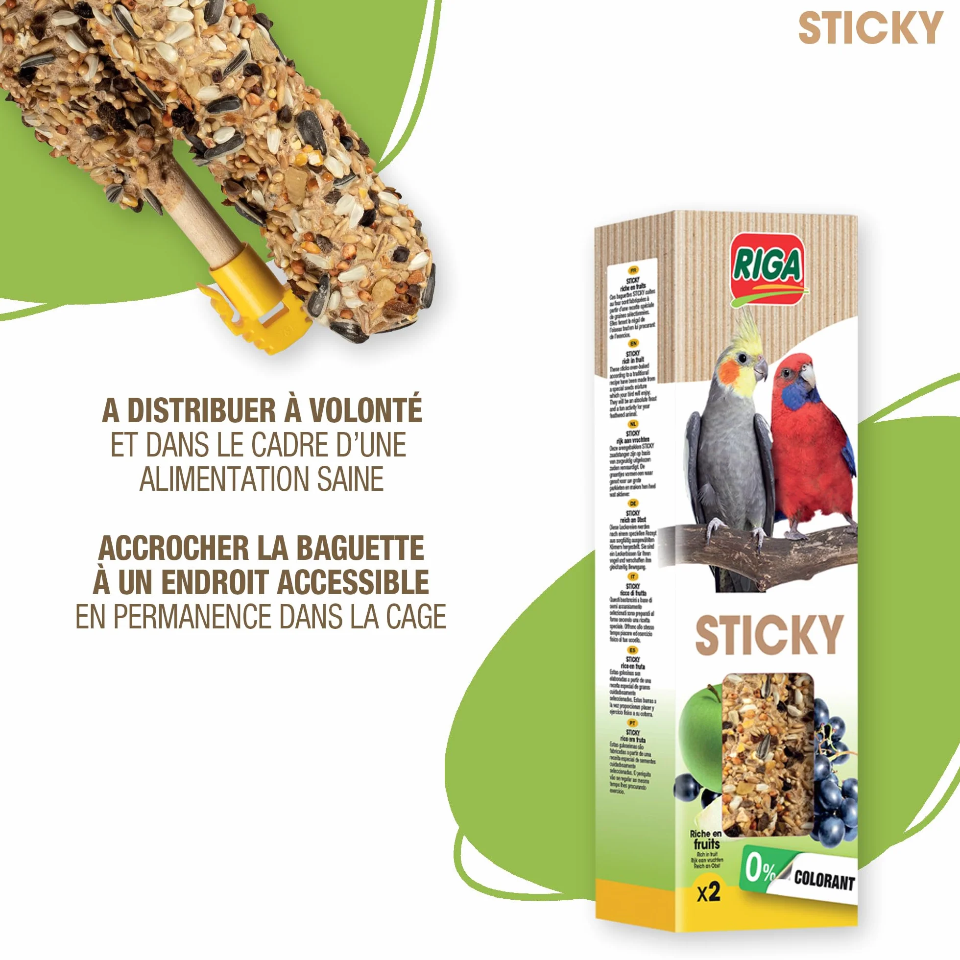 RIGA Barres De Sticky Aux Fruits Nourriture Pour Grandes Perruches Baguettes Graines Cuites Au Four Pommes Et Raisins x 2