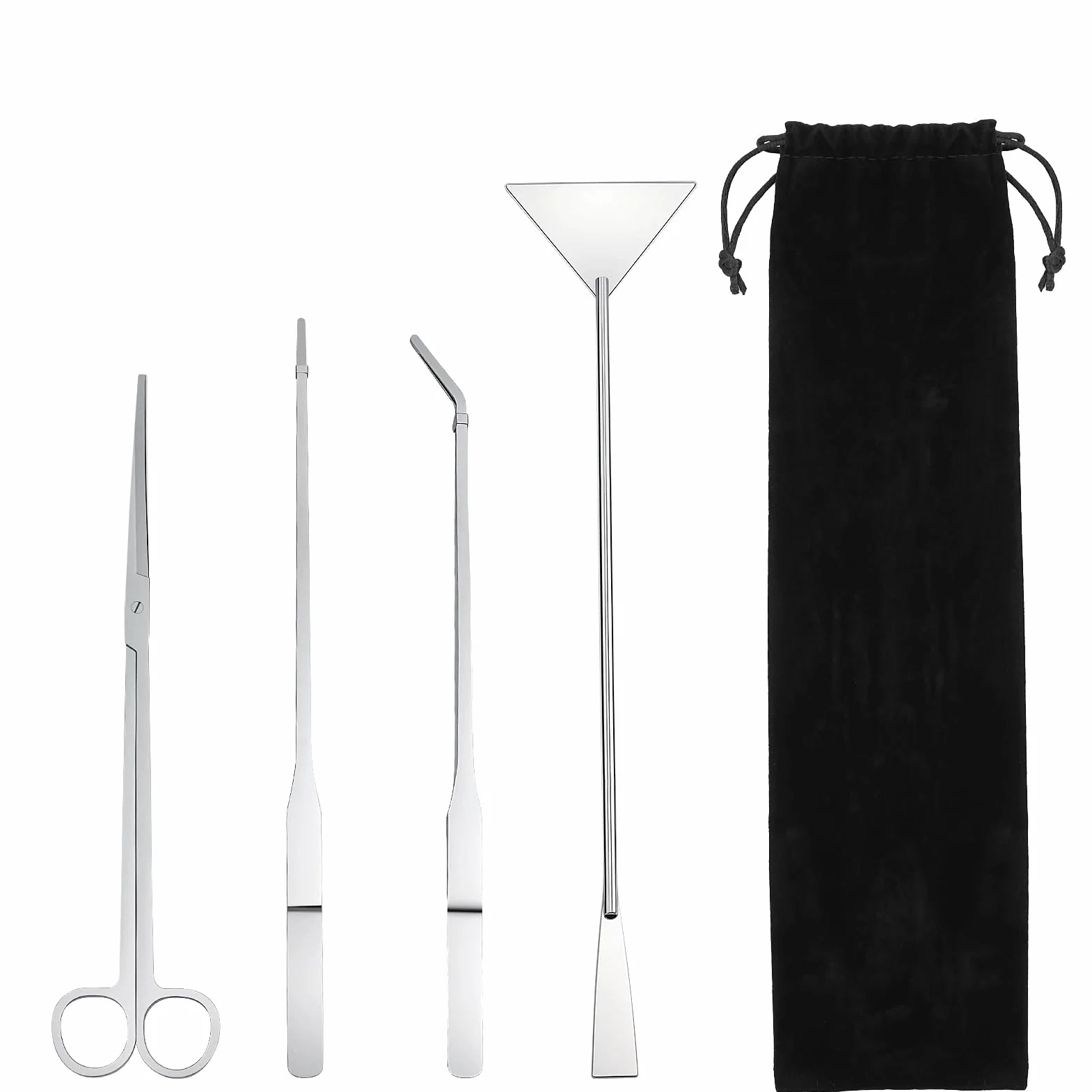 Aquarium Aquascaping Kit 4 Pièces Acier Inoxydable Pincettes Ciseaux Spatule Sac Rangement