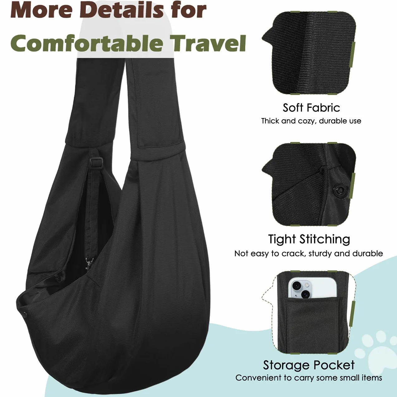 Pawaboo Porte-bébé pour Petits Chiens, Porte-Chien Réversible à Mains Libres pour Petits Chiens et Chats, Portes-Chien avec Harnais de Sécurité, Essentiels pour Chiots, Noir