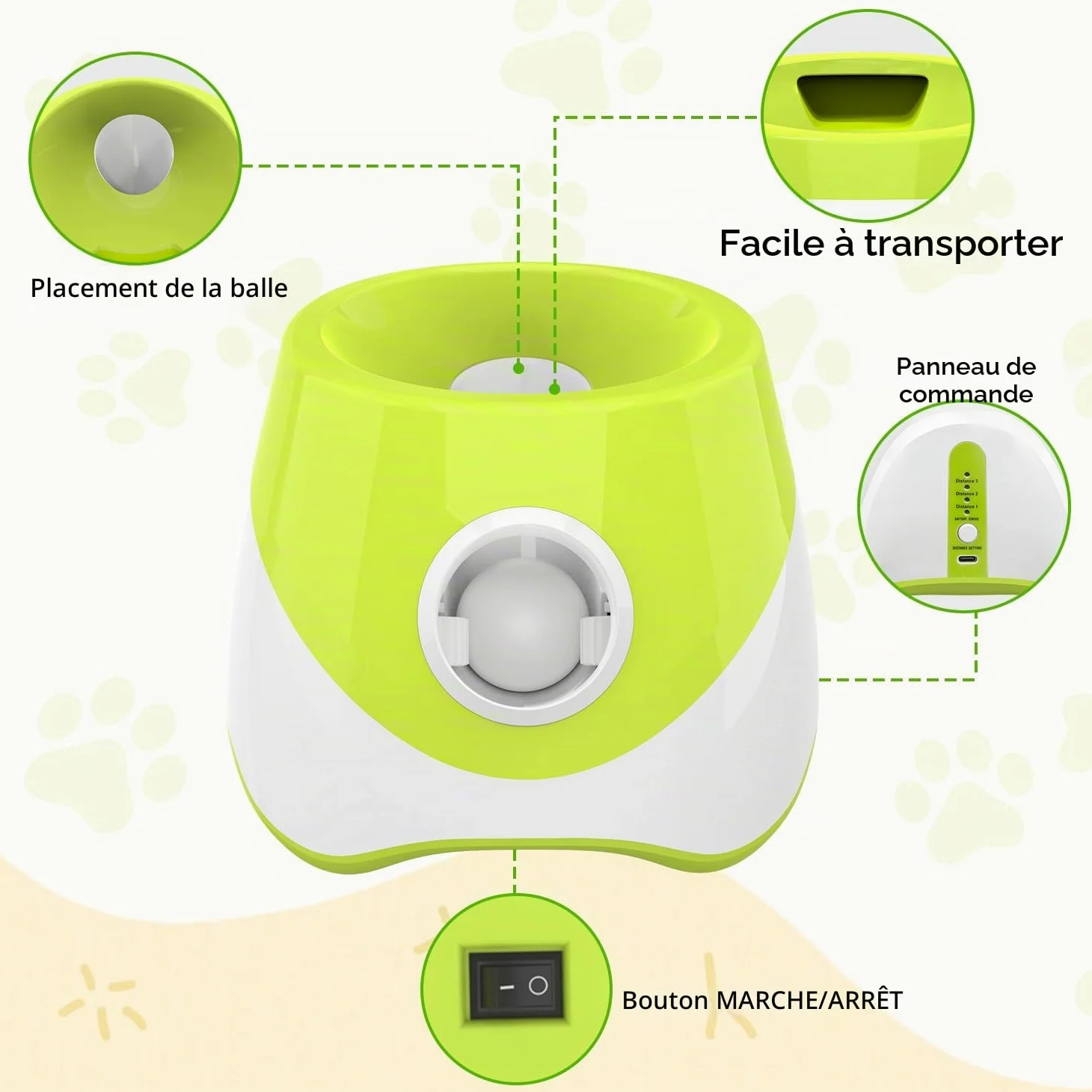 Lanceur de balles pour chien, Lanceur automatique de balles pour chien avec 3 distances de lancer de 6-14 m, Jouet interactif pour petits chiens à l'intérieur et à l'extérieur avec 3 mini