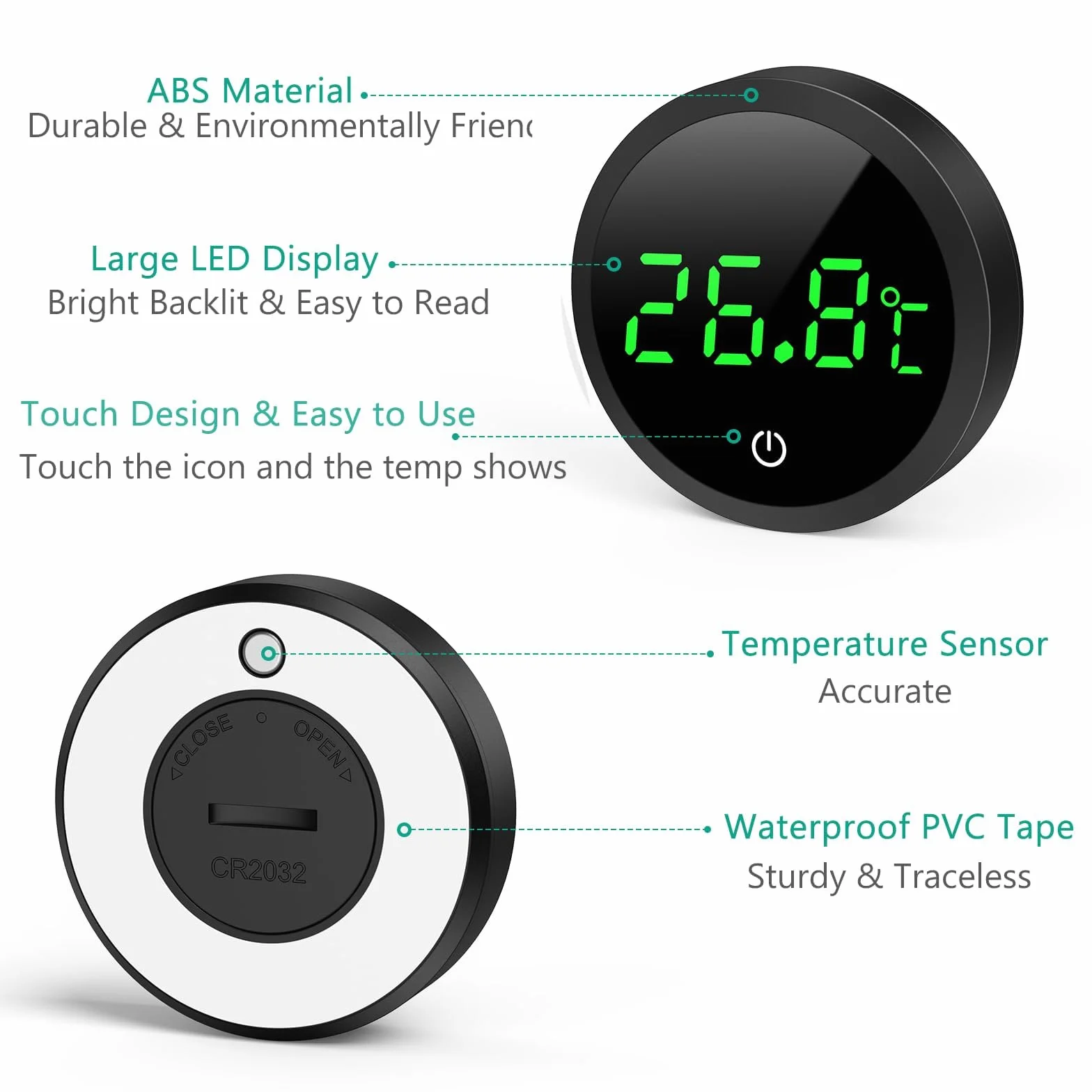 ORIA Thermomètre d'Aquarium, Thermomètre LCD Numérique d'Aquarium Haute Précision 0,1 ℃ avec Boutons Tactiles, Batterie Remplaçable pour Aquarium à Tortues et Aquarium en Verre Tropical - Noir