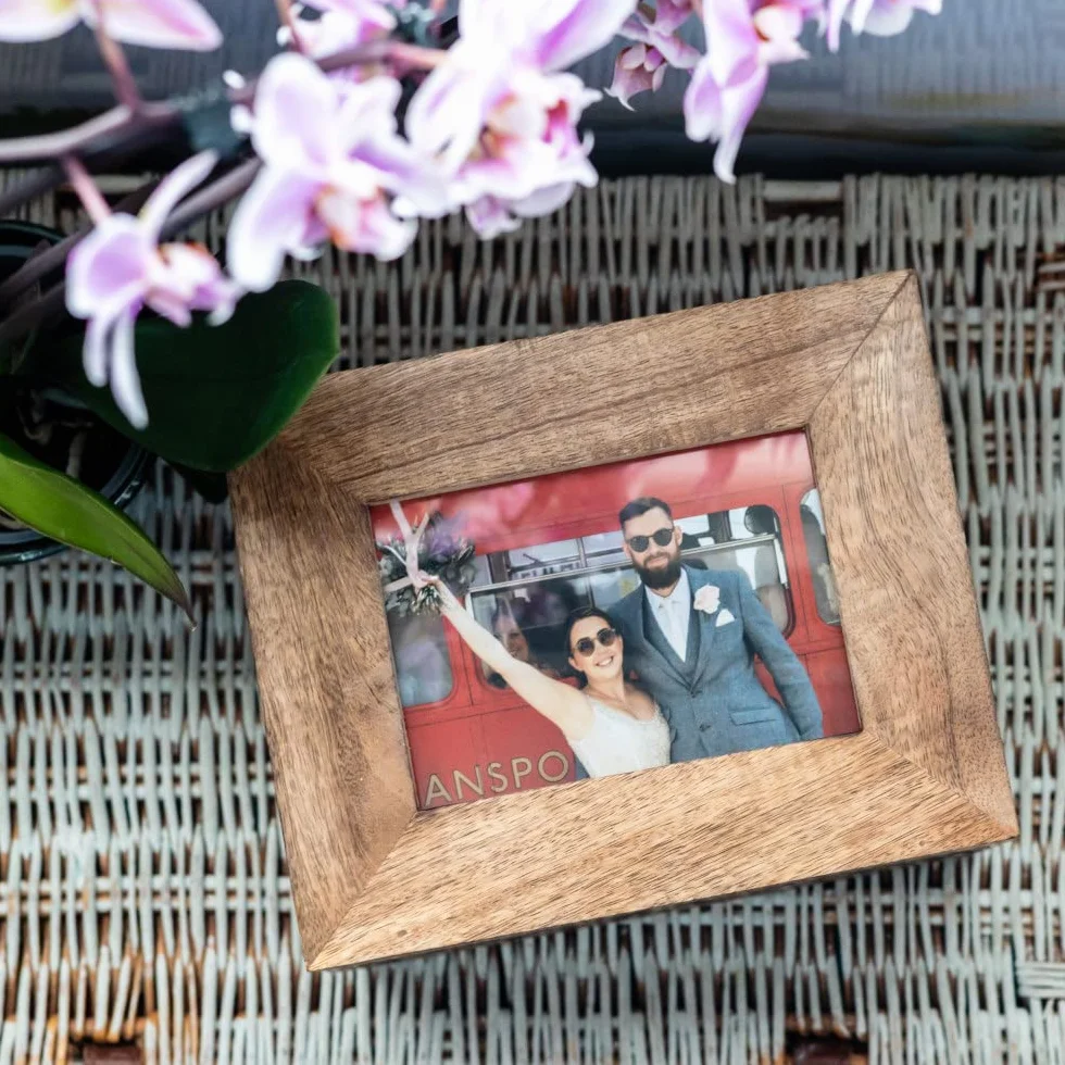 Grande boîte souvenir en bois avec cadre photo intégré