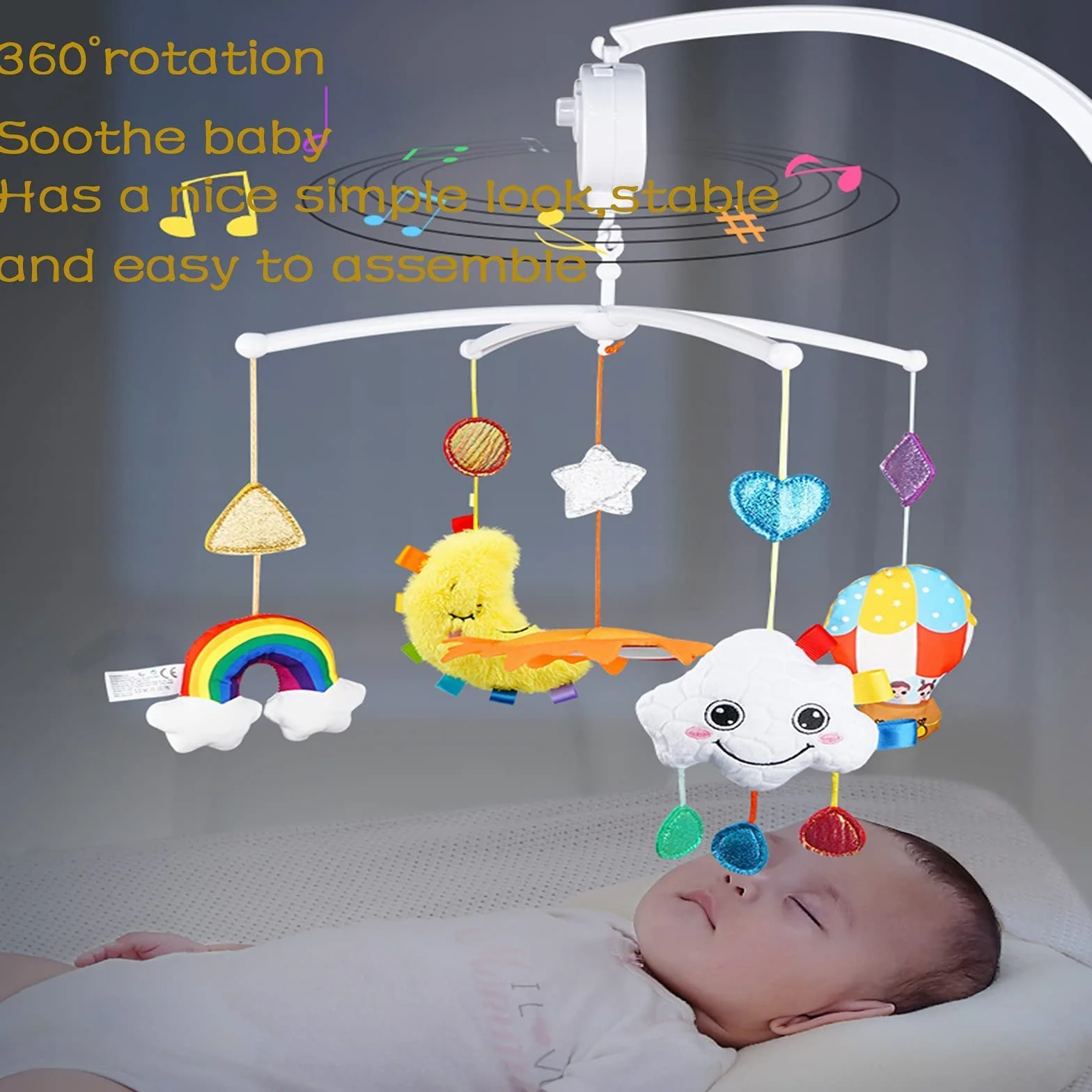 Support Mobile pour Lit Bébé 68 cm avec Boîte à Musique Légère