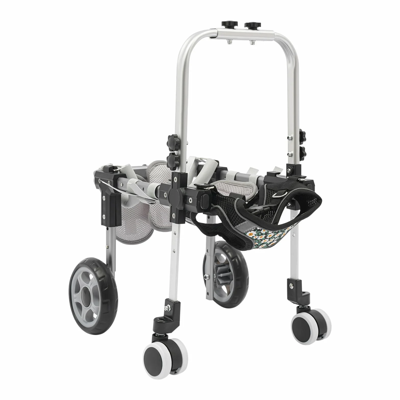 Fauteuil Roulant pour Chien avec roues amortissantes en EVA et repose-pieds rembourrés,Chariots pour Chien en aluminium vec anneau en D pour laisse,largeur/hauteur/longueur réglables,noir,S