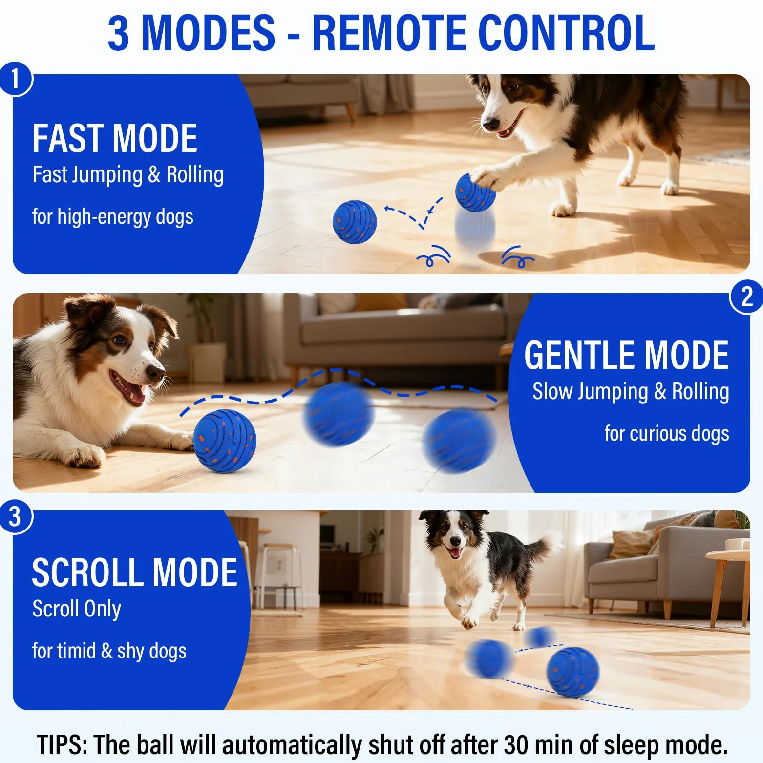 Balle interactive intelligente pour chien, mise à niveau automatique, 3 modes, balle mobile avec télécommande pour chiens de taille moyenne et grande, rechargeable et étanche, jouet E-TPU