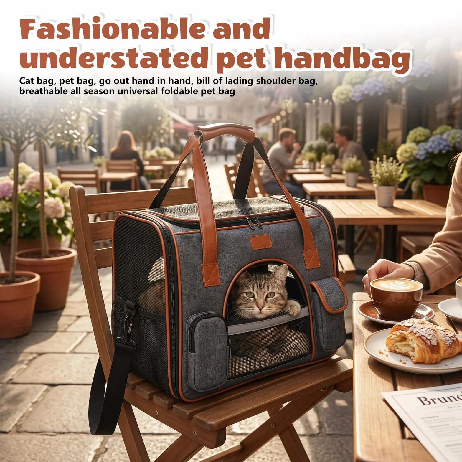 Sac de Transport pour Chat Pliable avec Bandoulière Marron