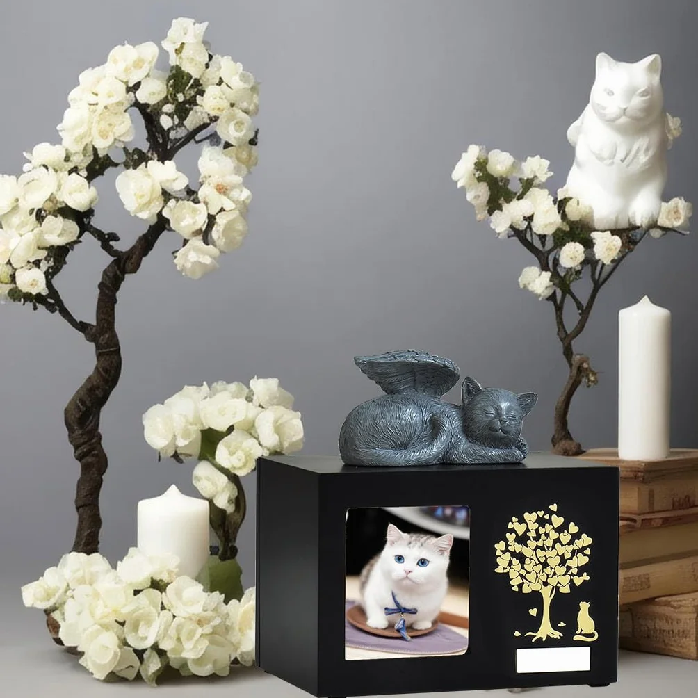 Urnes souvenir personnalisées pour chats Boîte en bois pour cendres d'animal avec photo