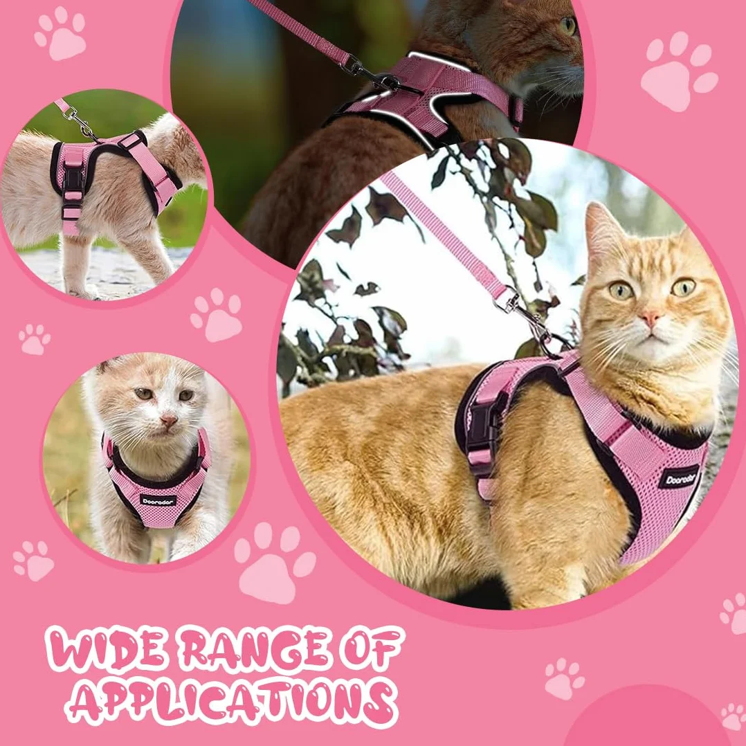 Harnais Pour Chat 1 Pièce Rose Xs, Laisse Réglable Réfléchissant, Gilet Respirant Chat Chien