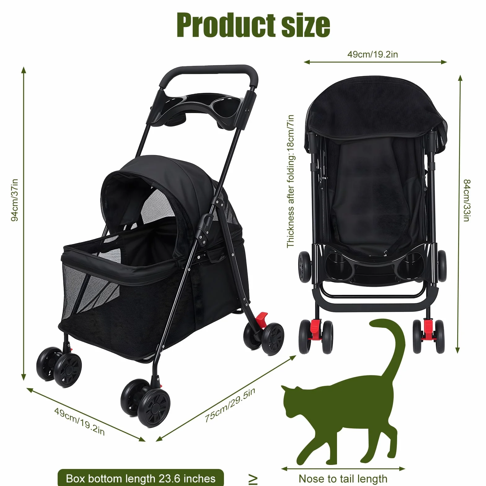 Poussette pour chats et chiens pliable 4 roues avec porte-gobelet fenêtre maille bleu