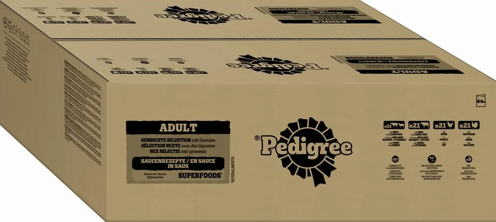 PEDIGREE Sachets fraîcheur en Sauce Sélection Mixte 4 variétés pour Chien Adulte 84x100g