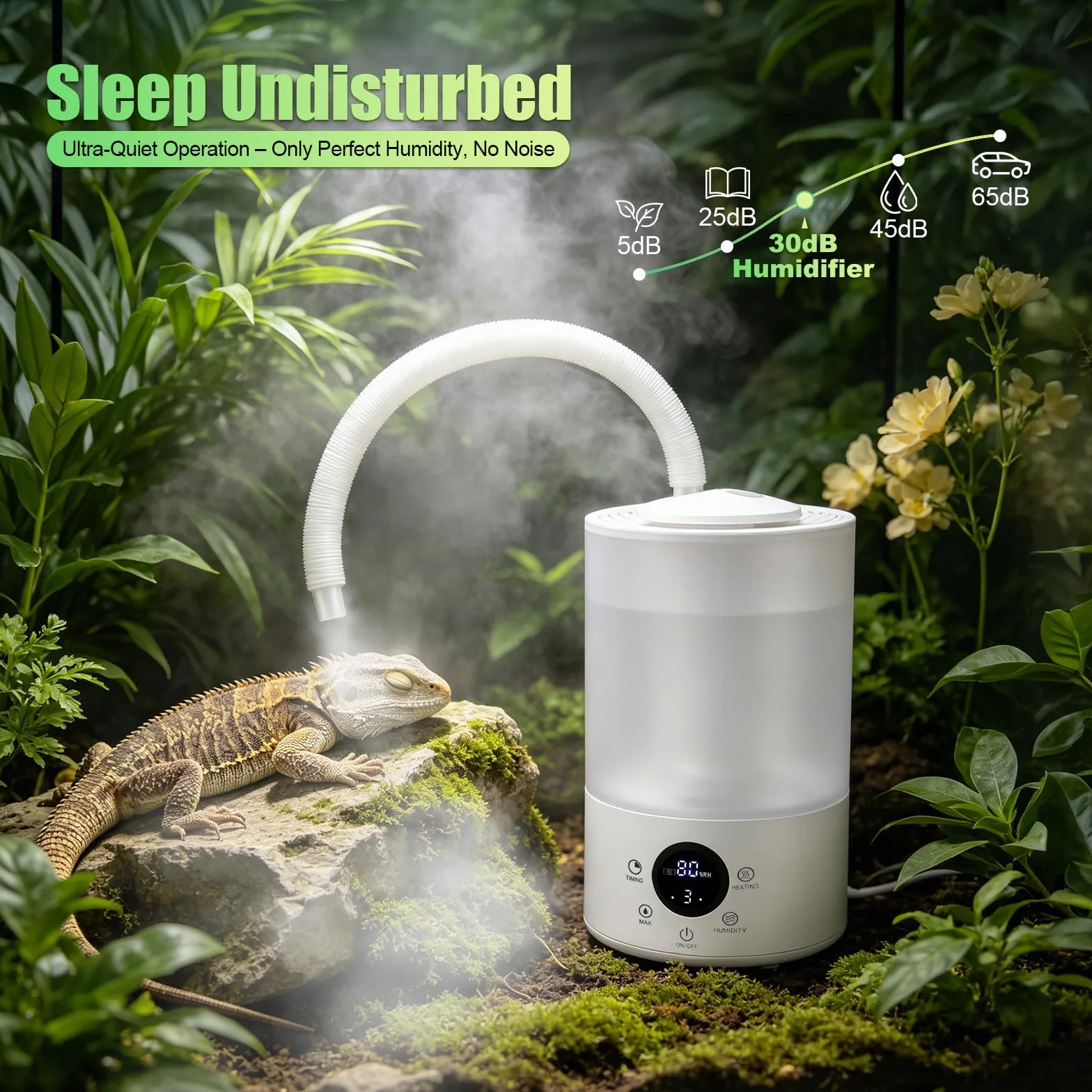 Humidificateur pour Reptiles 4L, Brumisateur Terrarium avec Capteur d'Humidité, Minuterie, Double Tuyau Extensible
