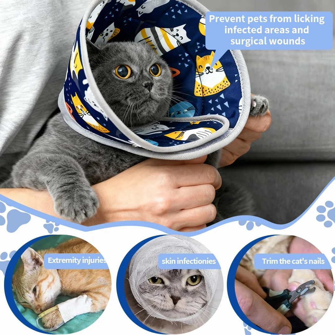 Doux Collier Chat Anti Léchage Réglable Élisabeth Récupération pour Chats Petits Chiens