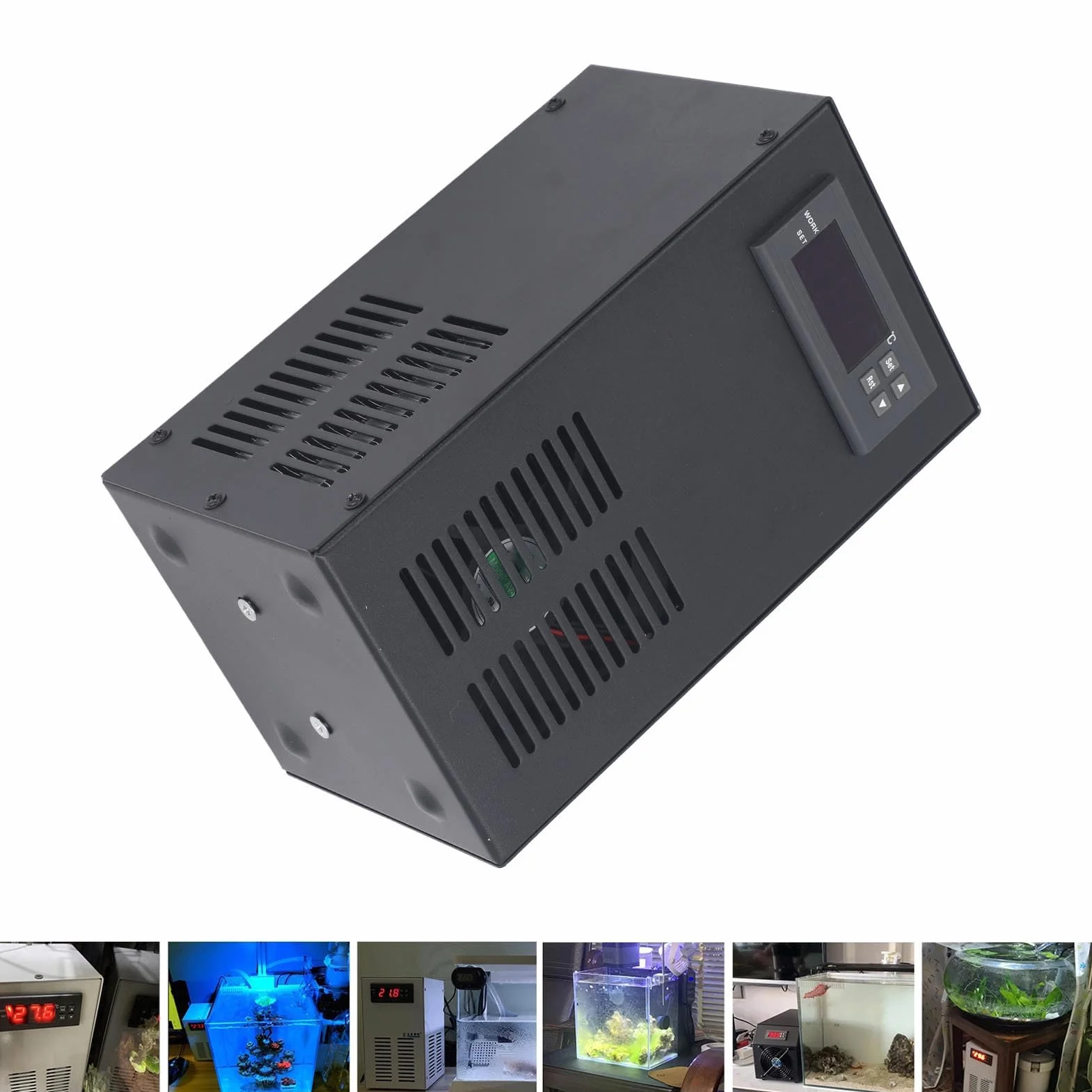 Refroidisseur d'eau Système de Refroidissement Silencieux 70W pour Aquarium Eau Douce et Salée R134a adapté aux Crevettes Coralliennes (Prise UE)