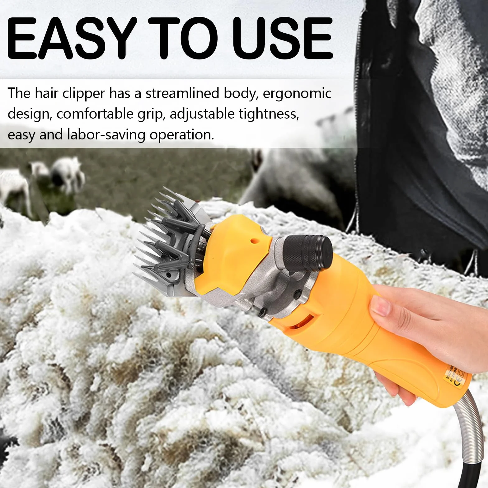Tondeuse à Moutons 1000W Électrique, 13 Dents 2400 Tr/min, Cordon 2.8m pour Moutons Chèvres Alpagas
