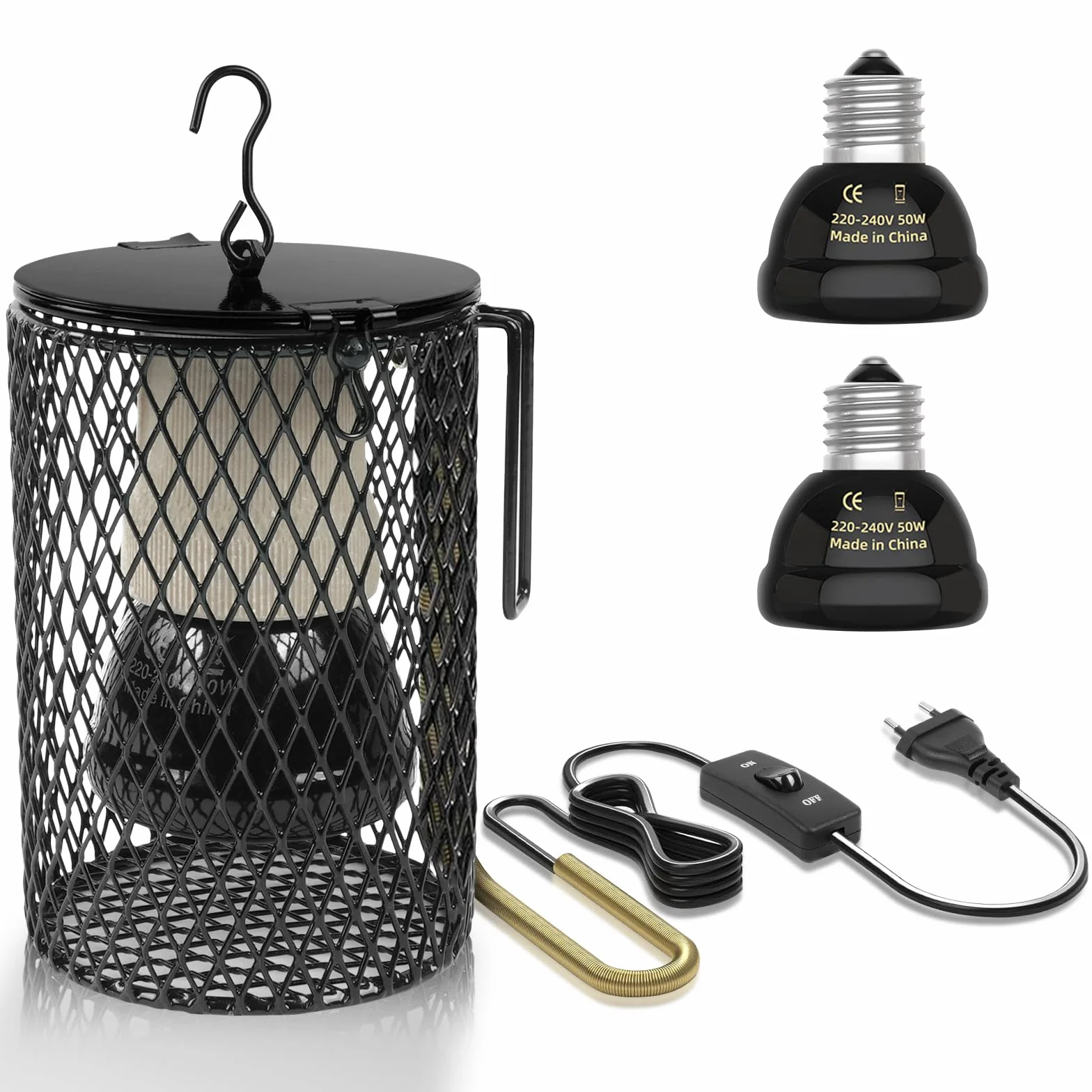 Lampe Chauffante Terrarium 50W E27 avec Cage pour Reptiles, Tortue, Serpent, Lézard