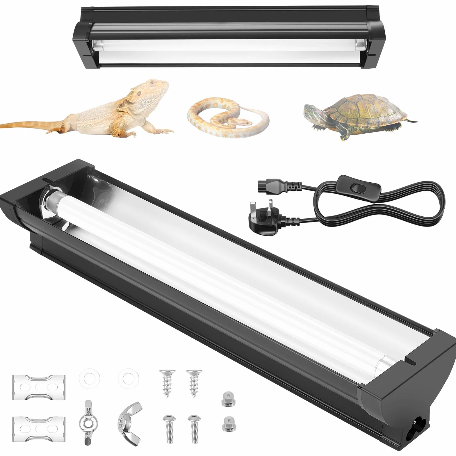 Kit Lumière UVB T5 8W pour Reptiles, 10% UVB & 30% UVA, Fixture 31,5 cm avec Tube UVB T5 10.0