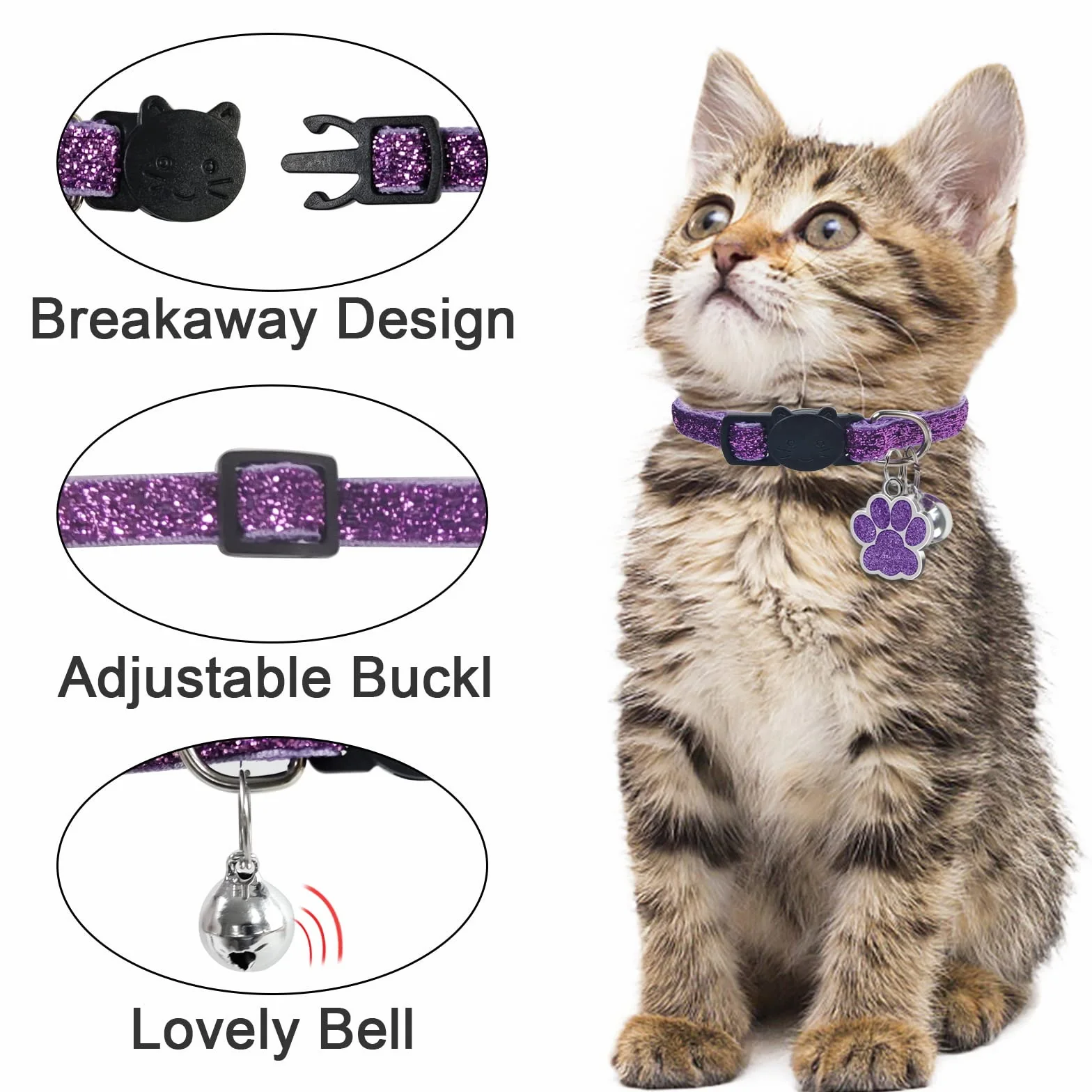 Collier Chat Personnalisable avec Médaille Gravée Anti Étranglement, Boucle Sécurité Réglable Rose
