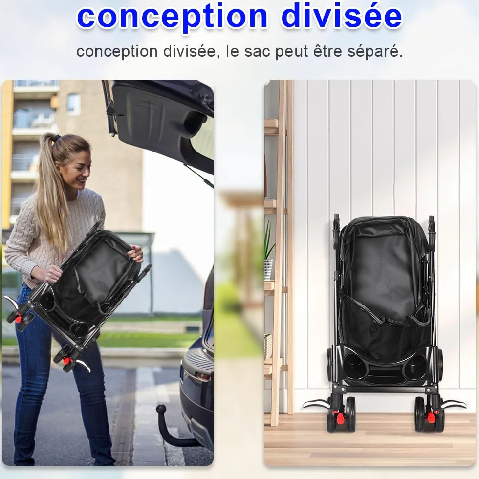 Poussette buggy pliable chien chat panier rangement porte-gobelets tissu 300D Oxford imperméable 4 roues 25 kg