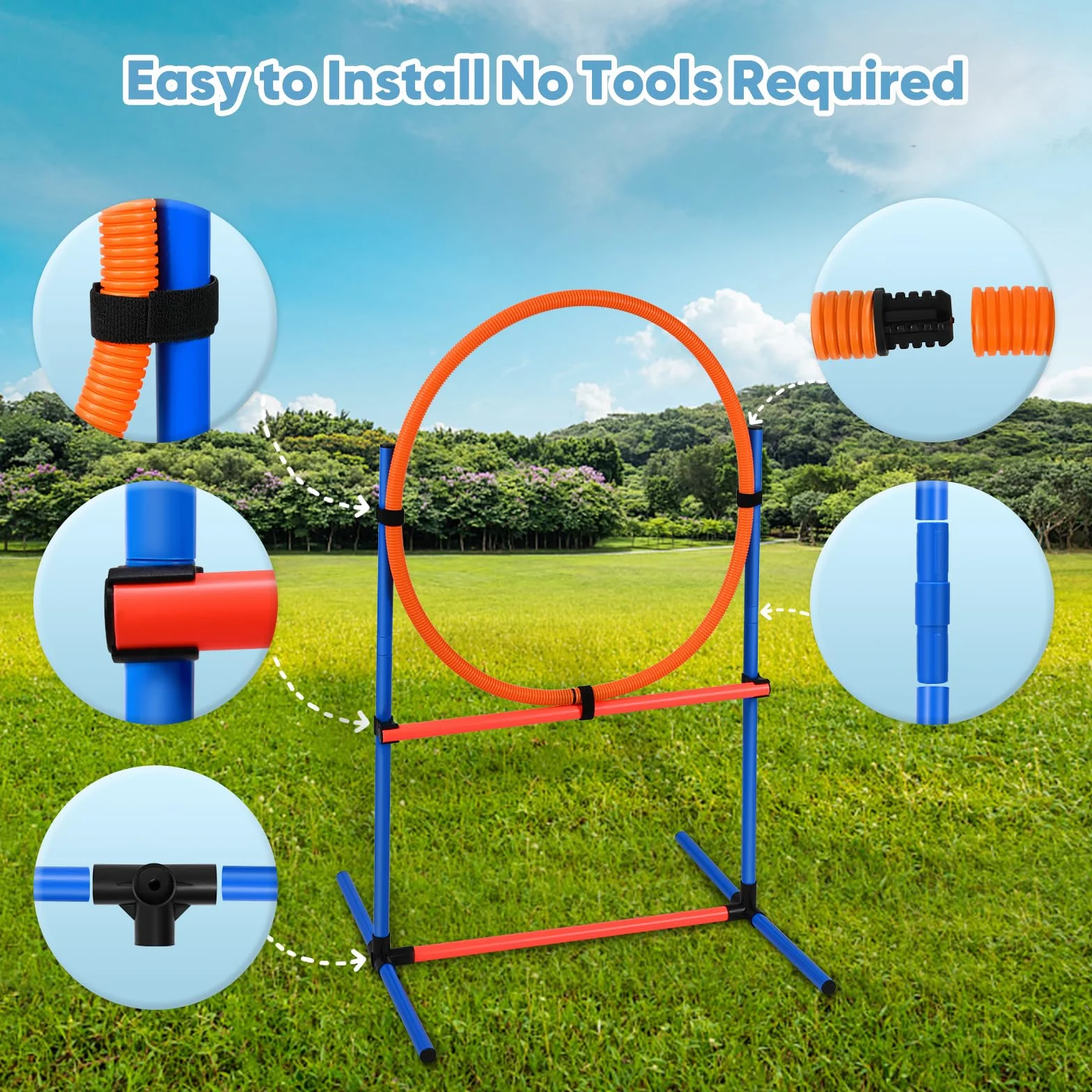 Agility Kit pour Chien avec Tunnel 170 cm, 8 Barres de Slalom, Hauteur réglable