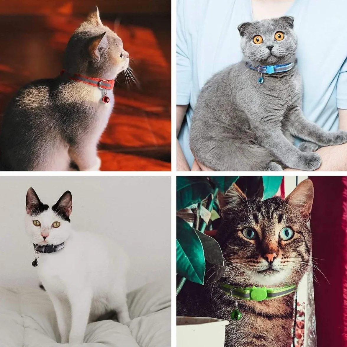 Collier Chat Réfléchissant 4 Pièces Réglable Anti Étranglement avec Clochette et Boucle de Sécurité