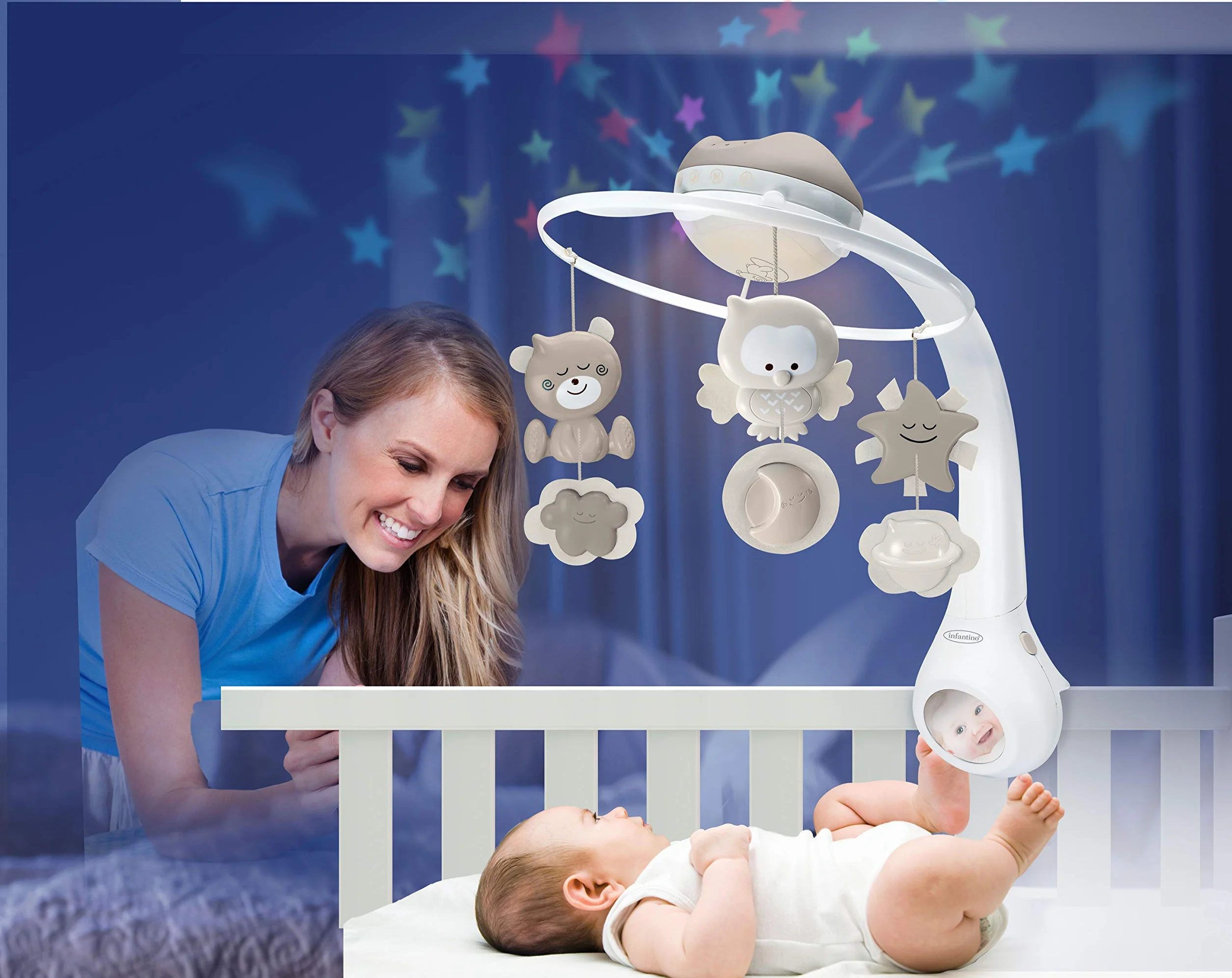 Infantino Mobile Musical 3-en-1 Projecteur Veilleuse Gris