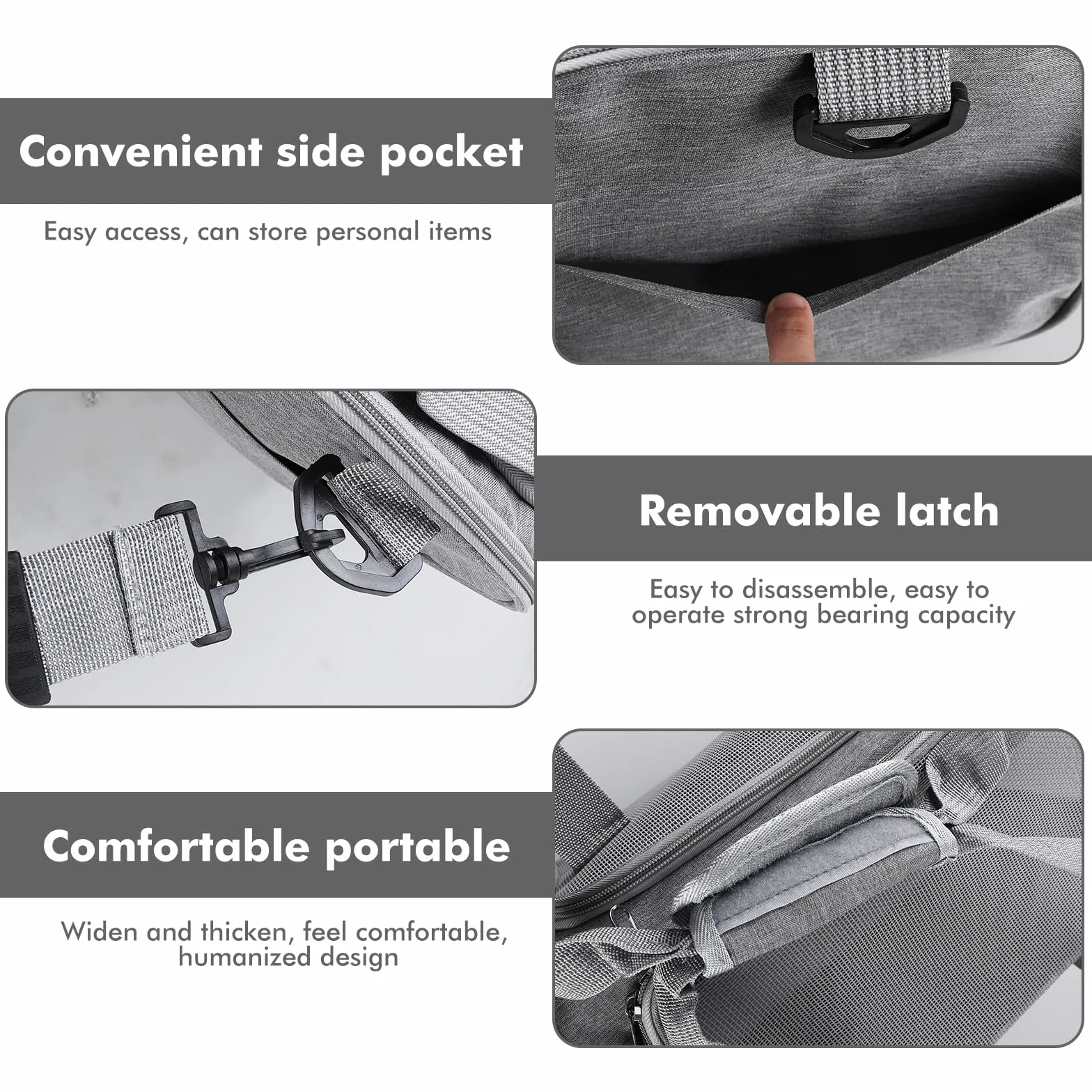 Sac de transport pour chat pliable avec bandoulière léger respirant 40 x 25 x 25 cm gris