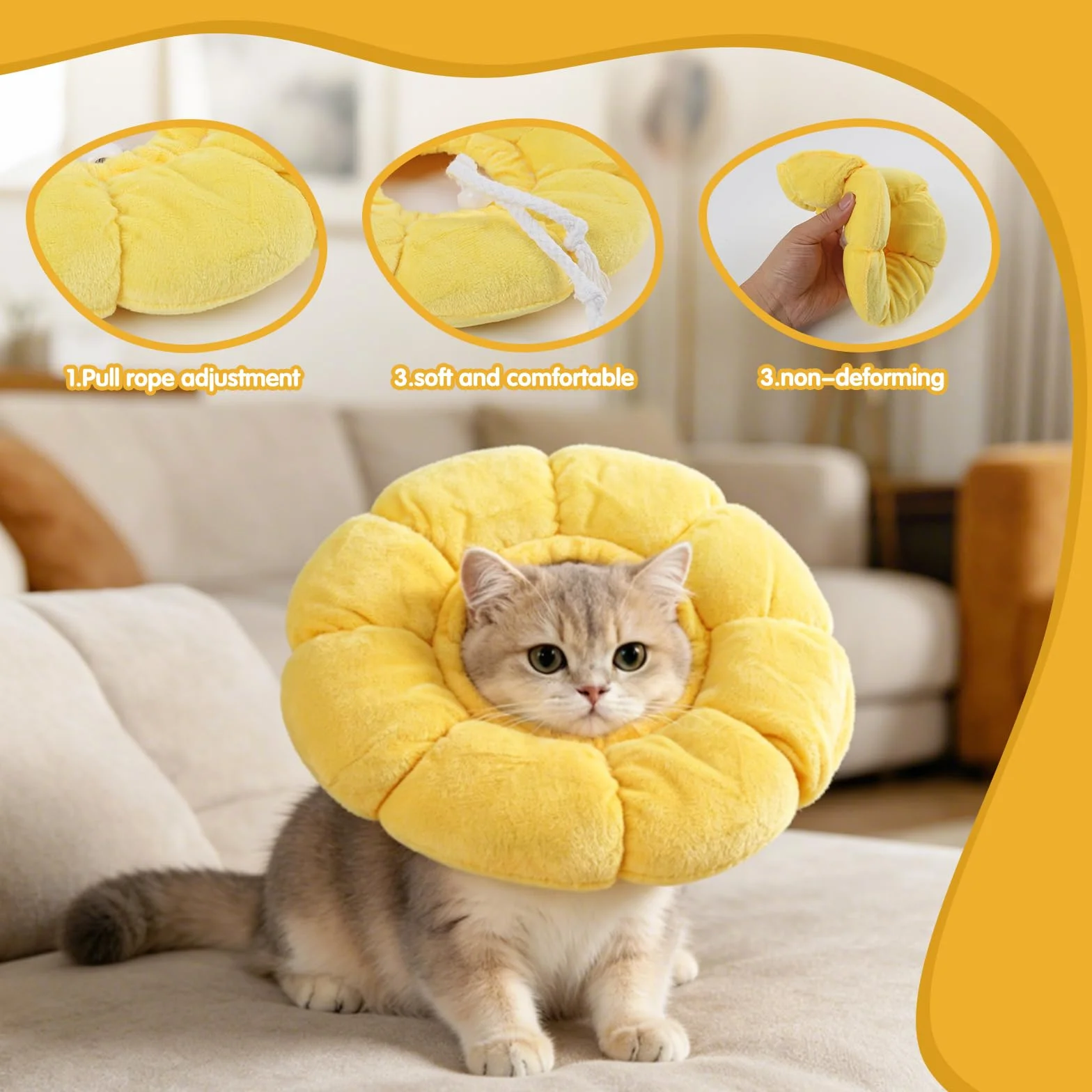 Collier Anti Lechage pour Chat, Collerette Post Opératoire Réglable, Collier de Protection Cat Tournesol