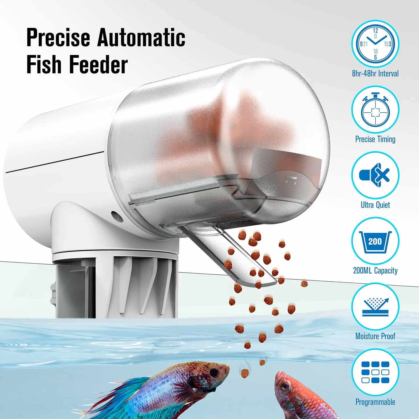 Distributeur de Nourriture Automatique pour Poissons 4 Minuteries Programmables Mangeoire d'Aquarium Automatique Blanc