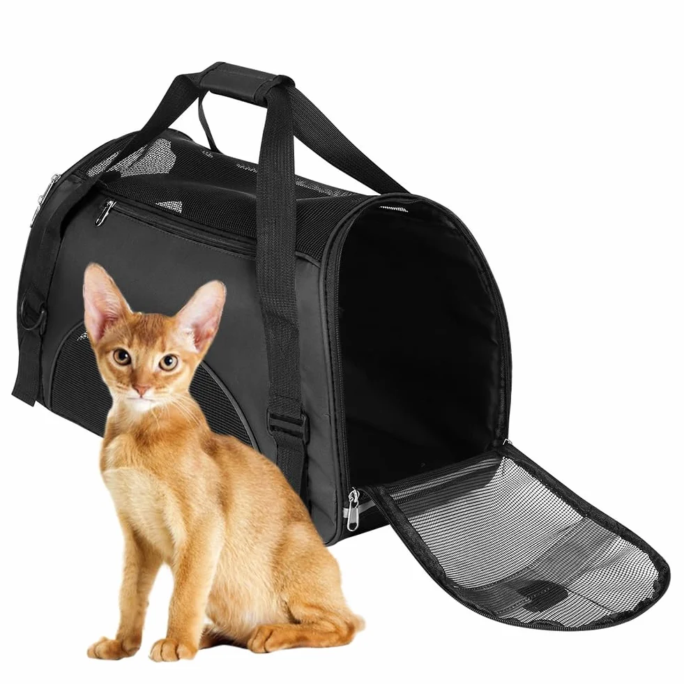 Sac de Transport pour Chat Chien Pliable à Parois Souple Bandoulière Réglable Respirant