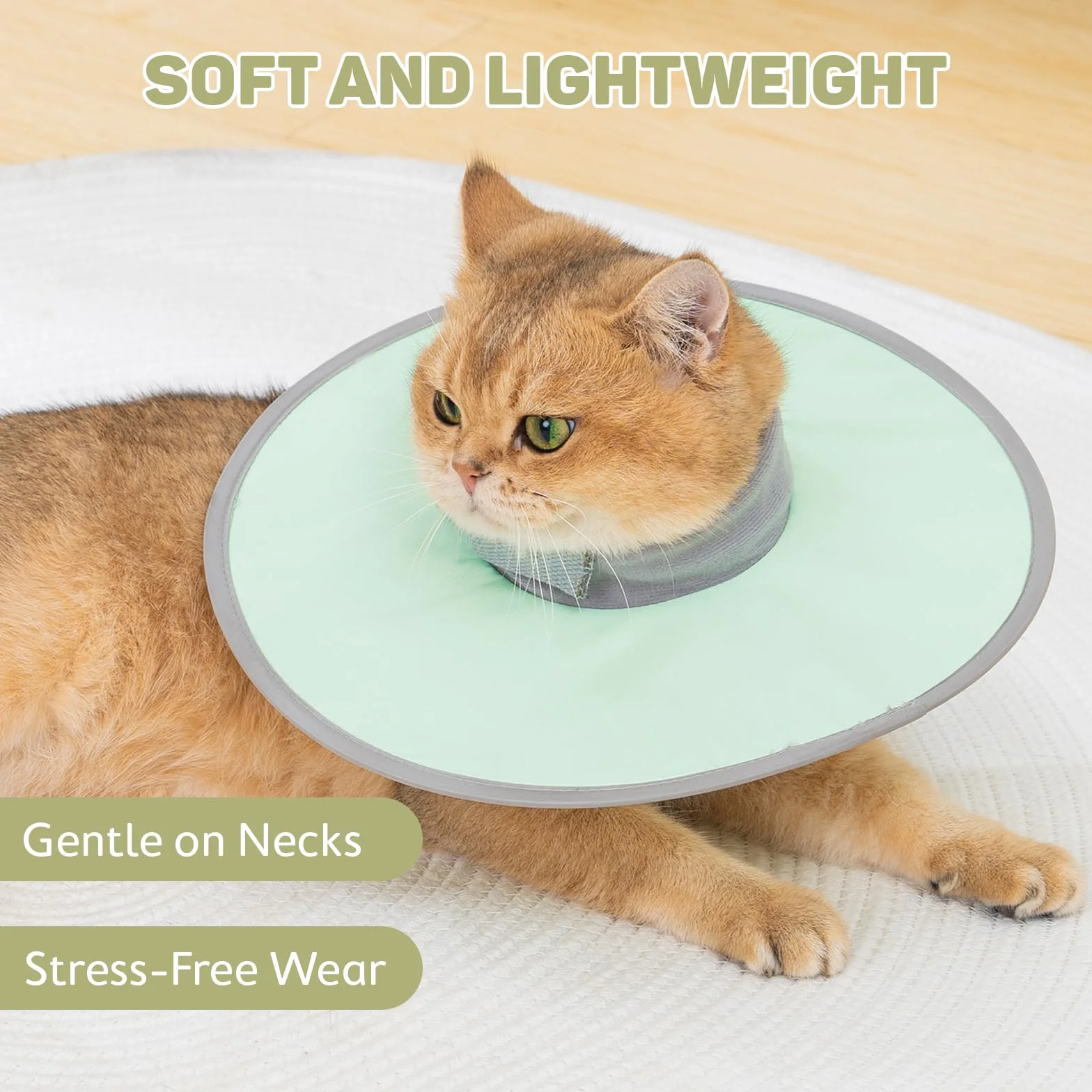 Collerette Anti-Léchage pour Chat Ajustable Pliable Collier Élisabéthain Souple Vert