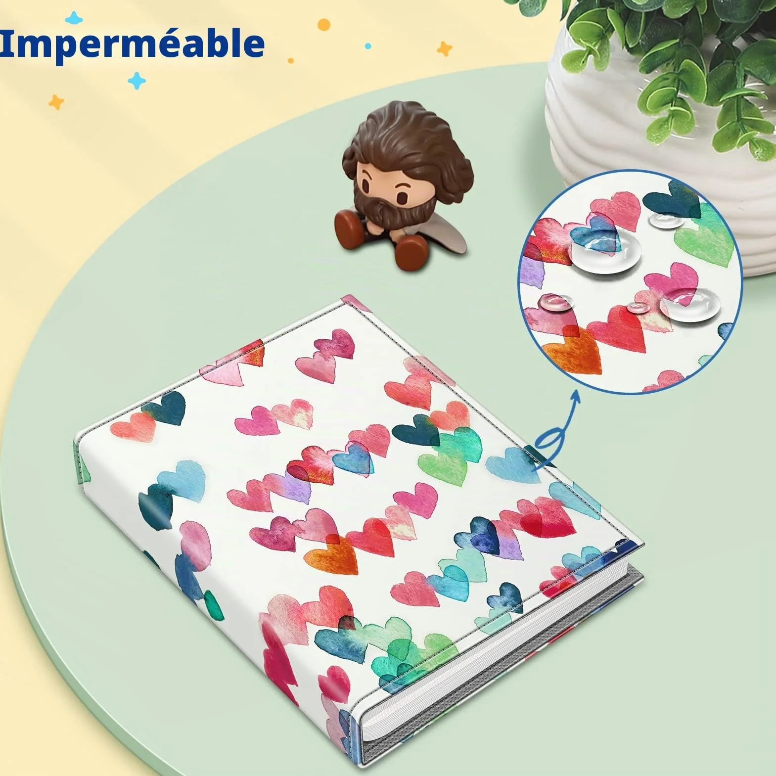 FINTIE Album Photo 10x15cm (4x6 Pouces) 52 Photos Mini Album Portefeuille Portable Coeurs Pluie
